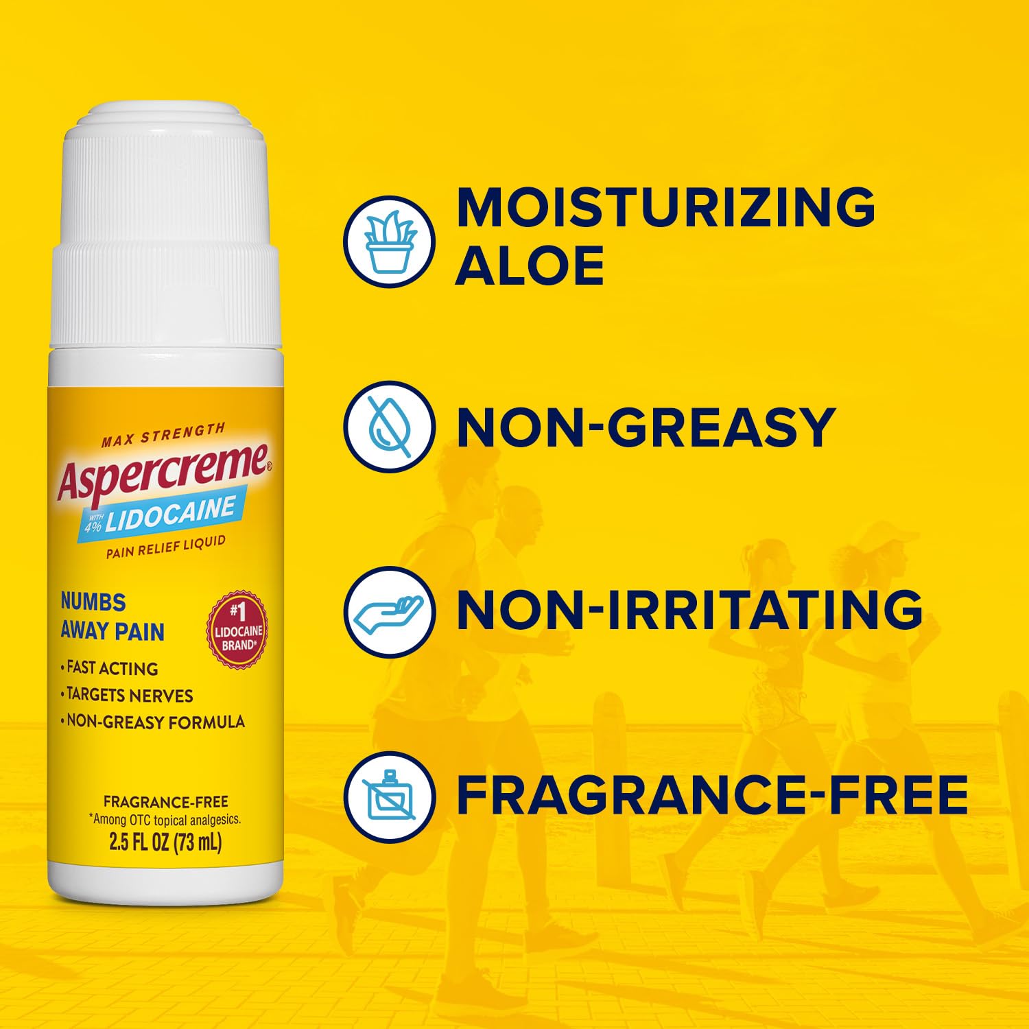 Aspercreme Odor Free Max Strength Lidocaine Pain Relief Liquid with Roll-On No Mess Applicator, 2.5 oz. AspercremeAu supplements