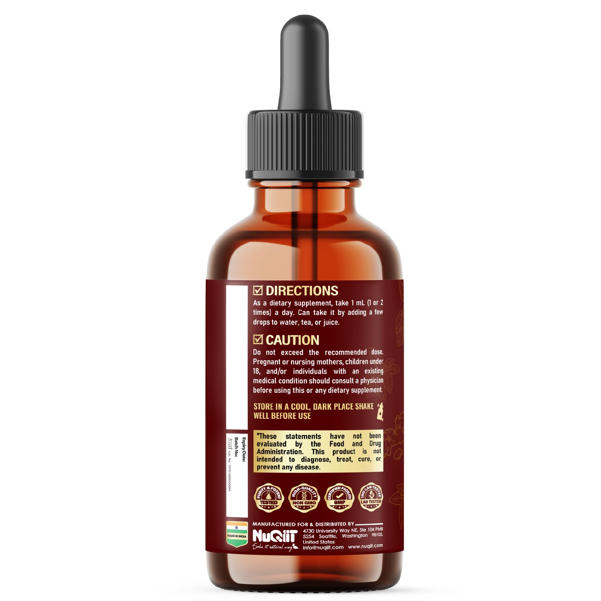 NUQIIT 10in1 Lemon Balm Tincture Blend Includes Vitamin D3, Vitamin K2, Lemon Balm, Ginger, Turmeric, Ceylon Cinnamon and More - 1 FL Oz - 60 Day Supply NUQIITAu supplements