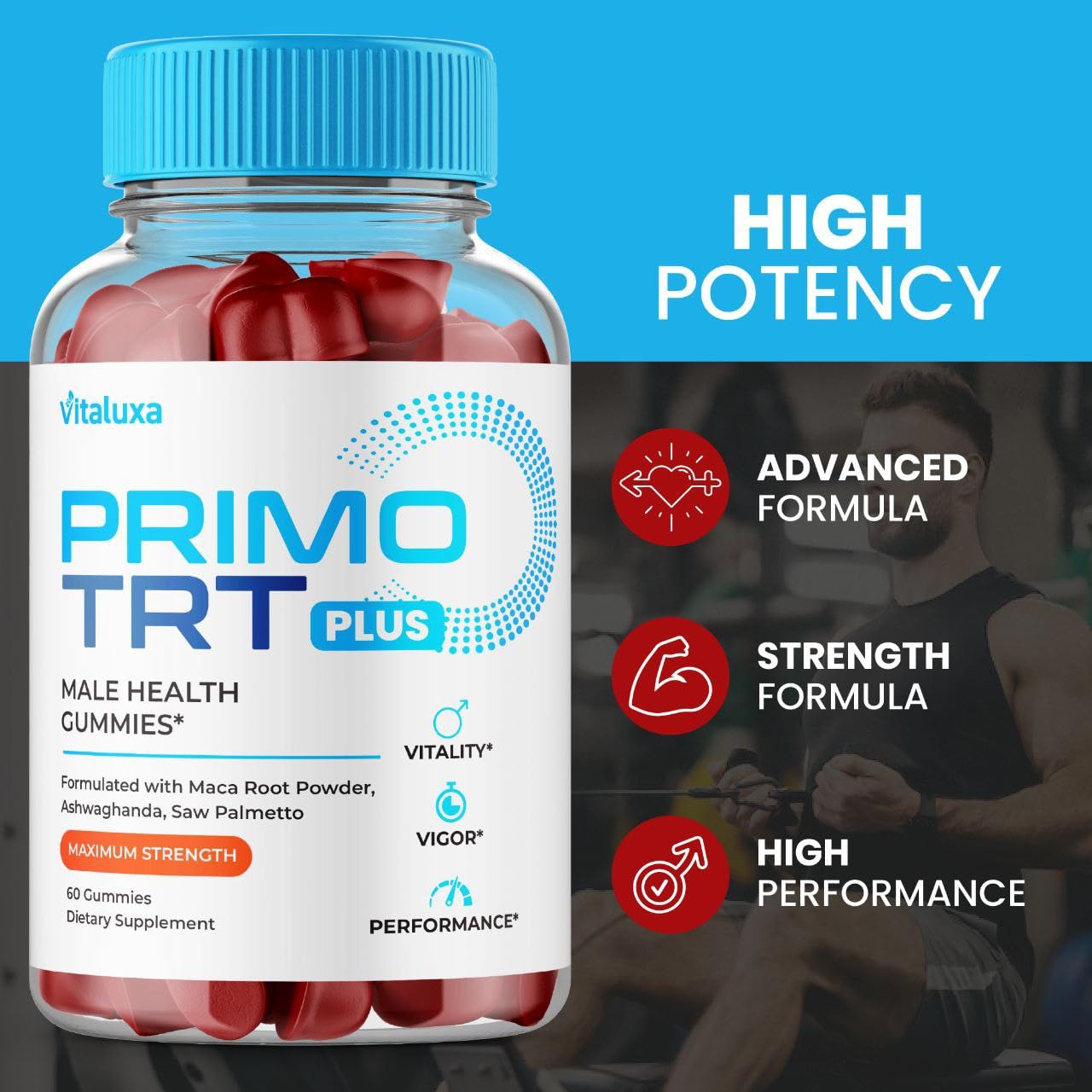 (2 Pack) Primo TRT Gummies, Primo TRT Advanced Performance Blend Supplement, PrimoTRT Try Prime Gomitas Maximum Strength for Males Support for Overall Health Wellness All Natural Ingredients (120 Ct) VitaluxaAu supplements