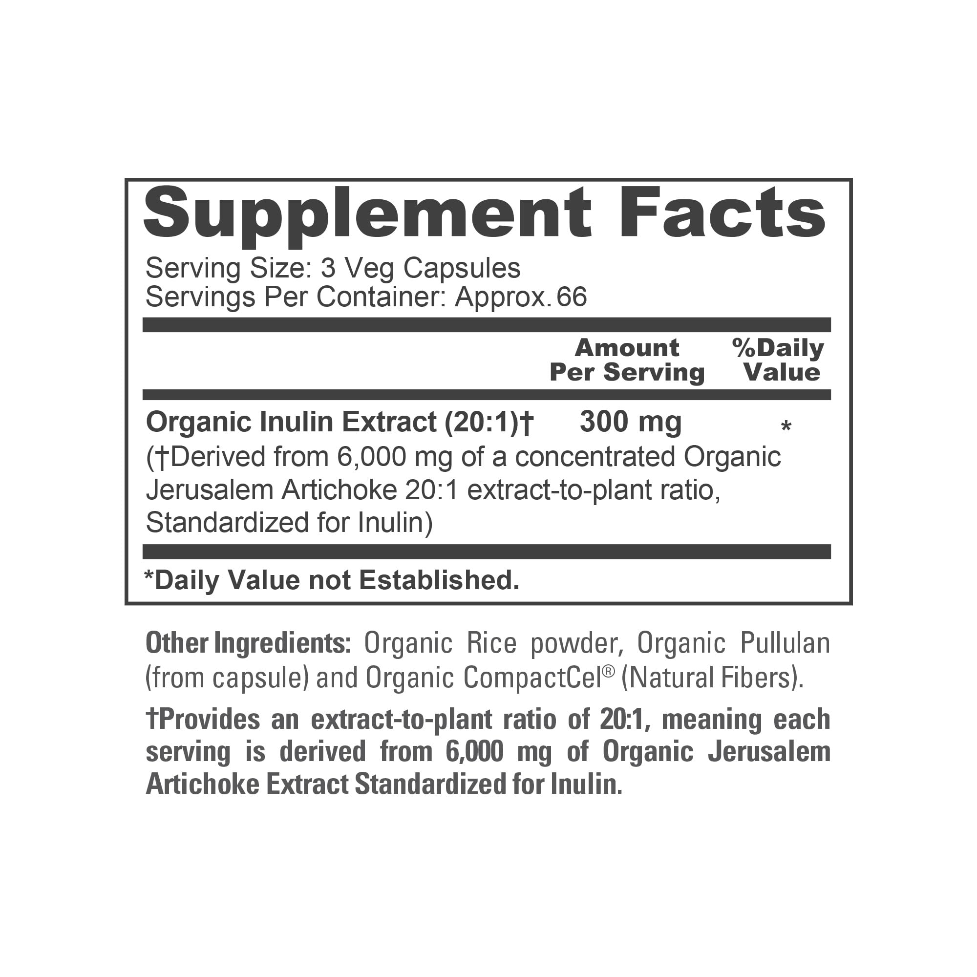 NusaPure Inulin Powder 20:1 Extract, 300 mg Equivalent to 6,000mg | 200 Veg Capsules |USDA Organic Suitable for Vegetarians, Vegan, Non-GMO Supplement NusaPureAu supplements