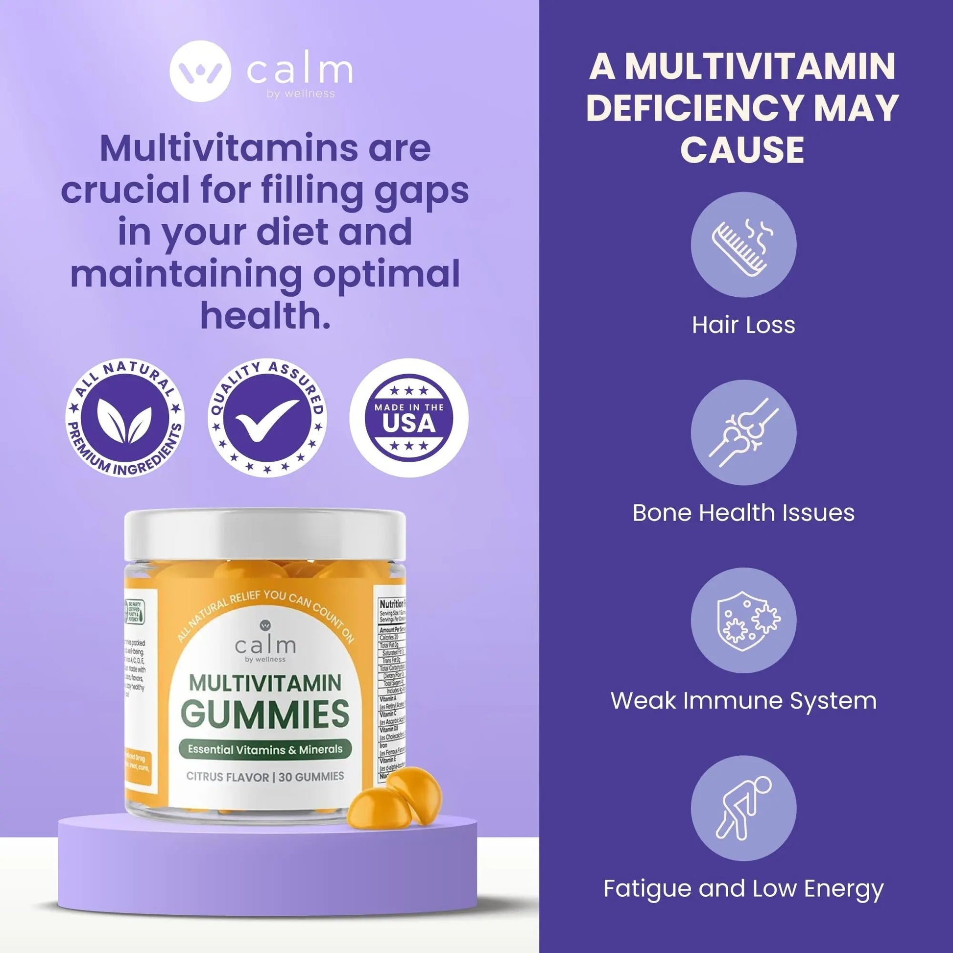 Calm by Wellness Multivitamin Gummies - All Natural Vegan Adult Multivitamin Gummy - Packed with Antioxidant Vitamins C & E, B12, B6 Calm by WellnessAu supplements