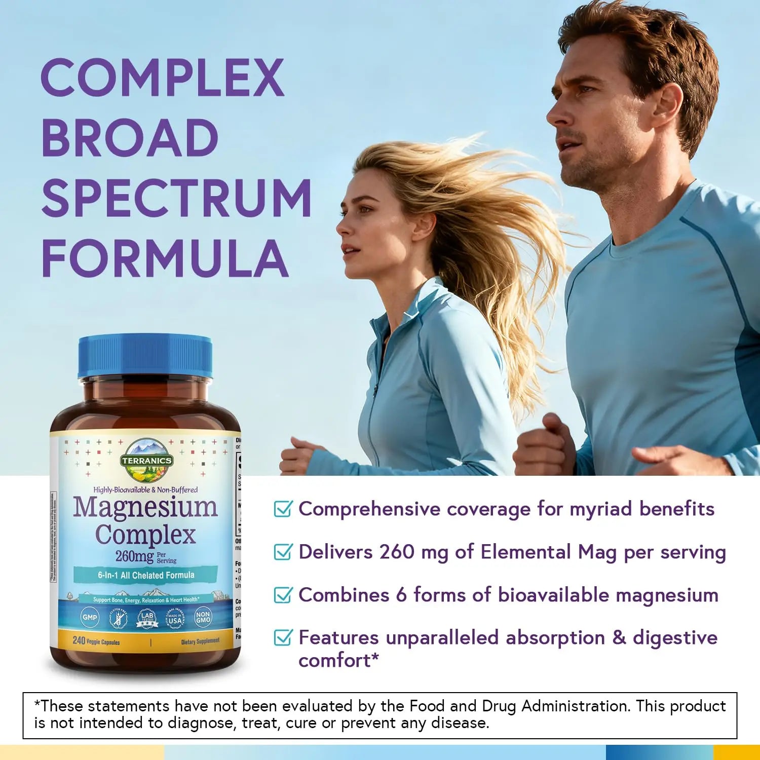 Terranics Magnesium Complex, 6-in-1, High Absorption, Glycinate, Citrate, Aspartate, Gluconate, Calmness, Heart, Bone, 240 Capsules, Non-Buffered Terranicsnz supplements