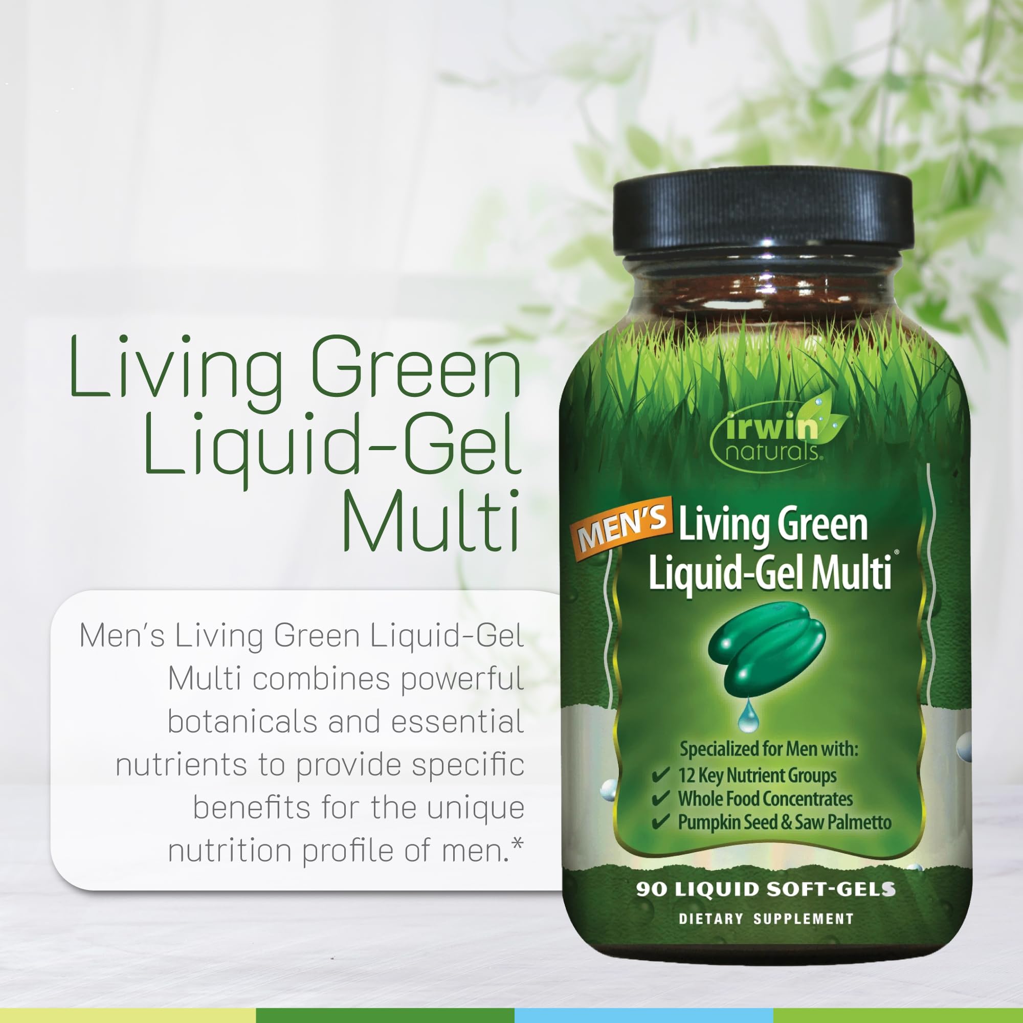 Irwin Naturals Men's Living Green Liquid-Gel Multi - 70 Essential Nutrients, Full-Spectrum Vitamin Supplements for Men, Wholefood Blend - Promotes Brain & Adrenal Support - 120 Soft-Gels (3 Pack) Irwin NaturalsAu supplements