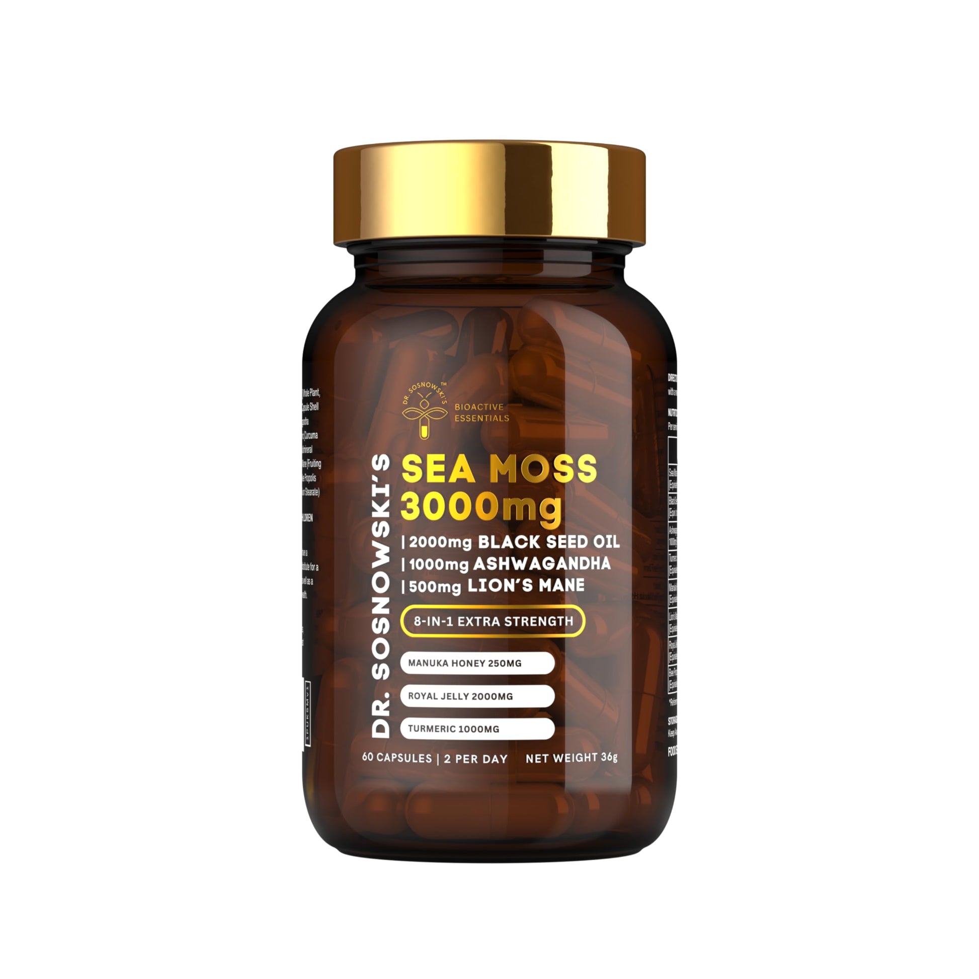 Dr Sosnowski's BioActive Sea Moss | 8-in-1 Formula Enriched with Black Seed, Ashwagandha, Turmeric, Manuka Honey, Lion's Mane, Royal Jelly, Bee Propolis Extract | 60 Capsules Dr Sosnowski'sAu supplements