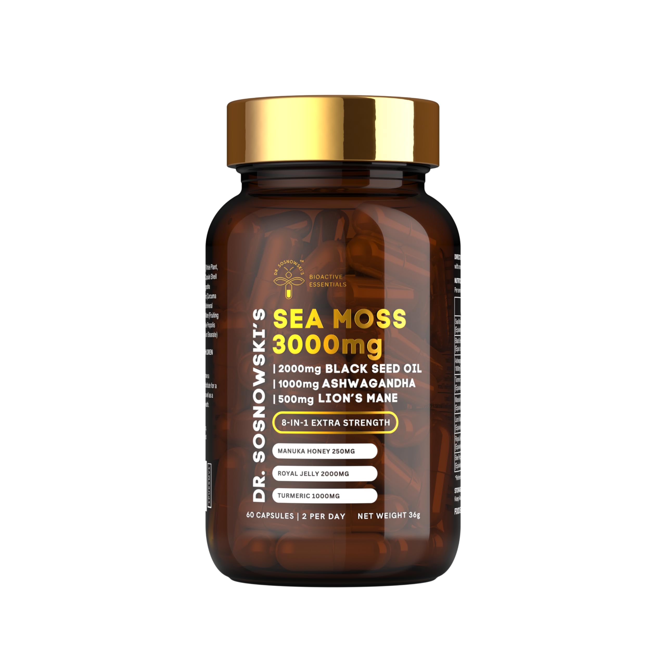 Dr Sosnowski's BioActive Sea Moss | 8-in-1 Formula Enriched with Black Seed, Ashwagandha, Turmeric, Manuka Honey, Lion's Mane, Royal Jelly, Bee Propolis Extract | 60 Capsules Dr Sosnowski'sAu supplements