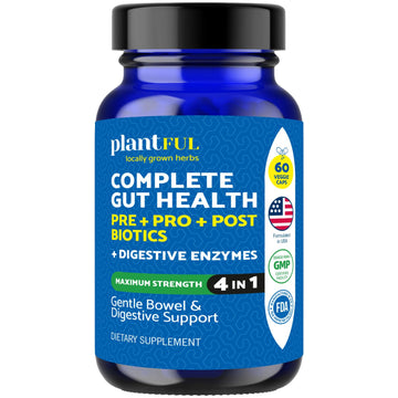 4-in-1 Pre Post Probiotics & Digestive Enzymes - Complete Gut Health & Digestive Support for Women & Men - Prebiotic Probiotic & Postbiotic Gas & Bloating Relief – 60 Non GMO Capsules PLANTFUL RESEARCHAu supplements