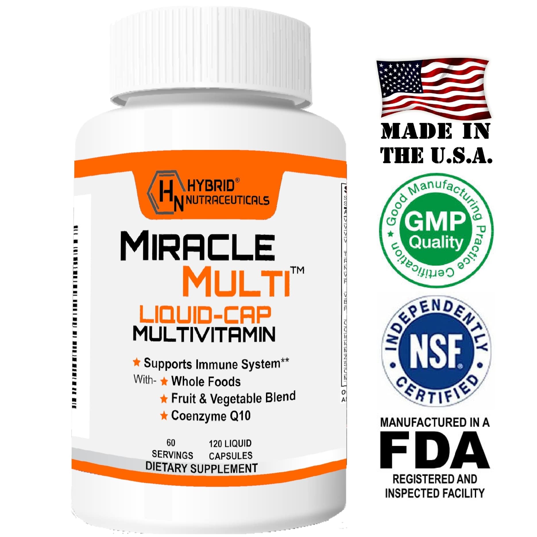 MiracleMulti Liquid Multivitamin Capsules for Men & Women - Complete Whole Food Blend Daily Vitamin & Mineral Supplement with CoQ10, B12, 42 Superfood Enzyme - 120 Softgels Hybrid NutraceuticalsAu supplements