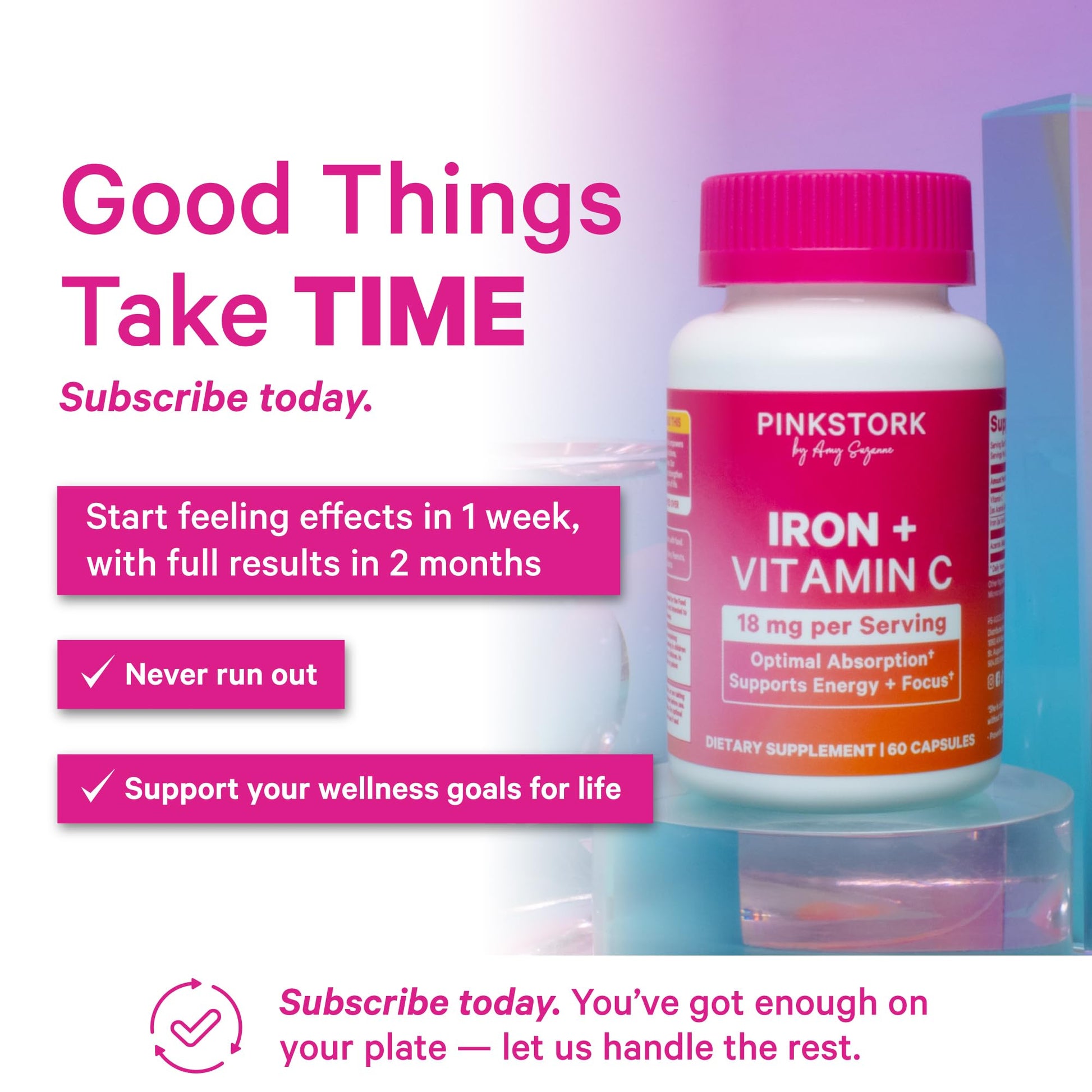 Pink Stork Iron for Women – 18 mg Non-Constipating Iron Bisglycinate + Vitamin C for Optimal Absorption – Energy, Focus, & Oxygen Supply – PMS, Pregnancy, Postpartum & Perimenopause - 60 Capsules Pink StorkAu supplements