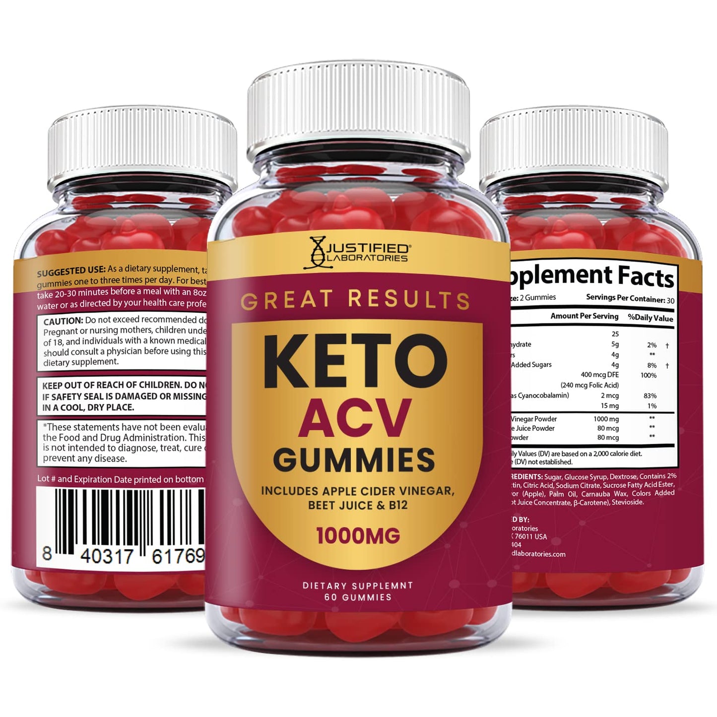 Justified Laboratories (2 Pack) Great Results Keto ACV Gummies 1000MG Justified LaboratoriesUS supplements
