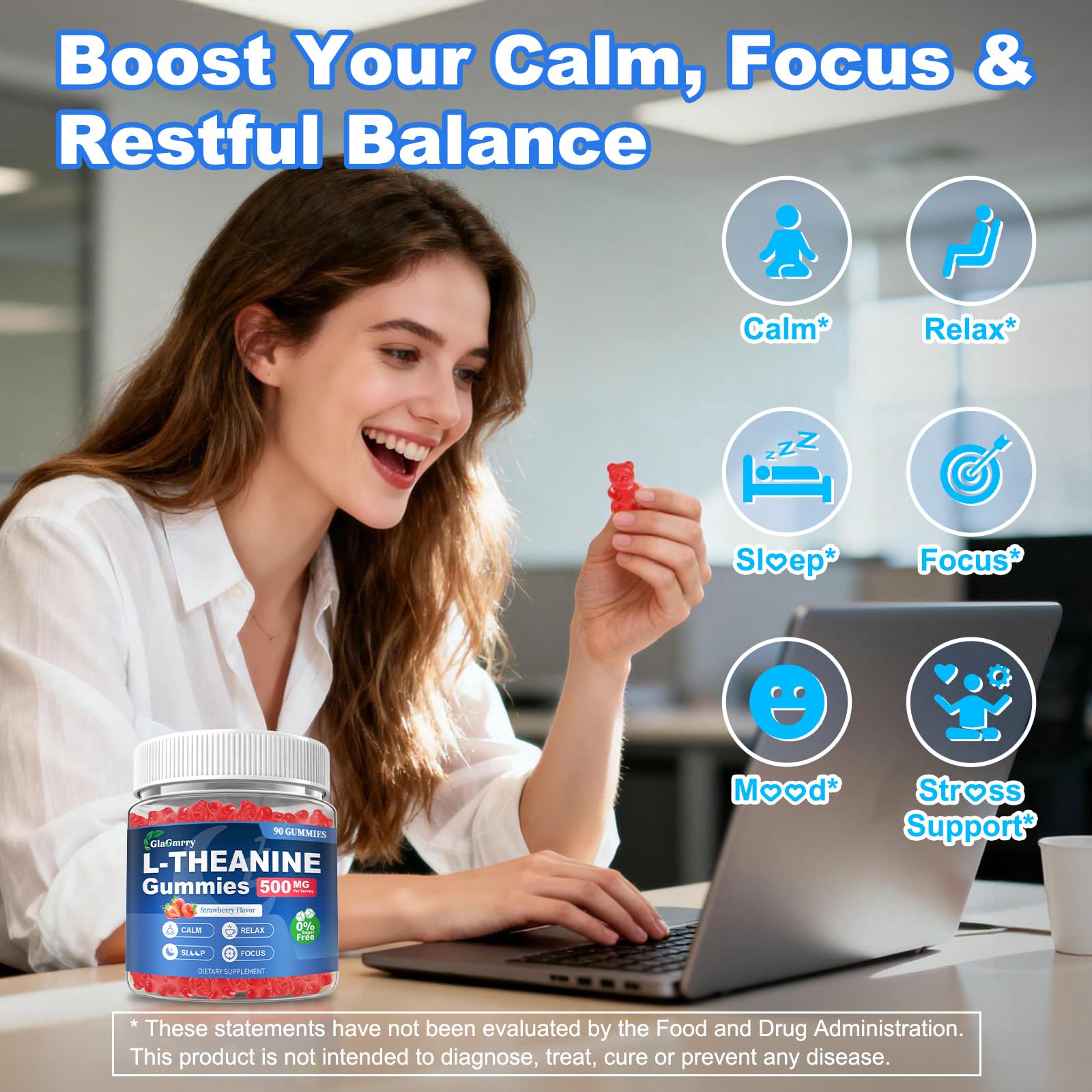 GlaGmrry 180 Count | L Theanine Gummies, L Theanine Supplement for Adults & Kids, w/Ashwagandha, Magnesium, GABA & 5-HTP, Sugar Free Liposomal Formula for Calm Relax zzZ M♡♡d & Focus, Vegan GlaGmrryAu supplements