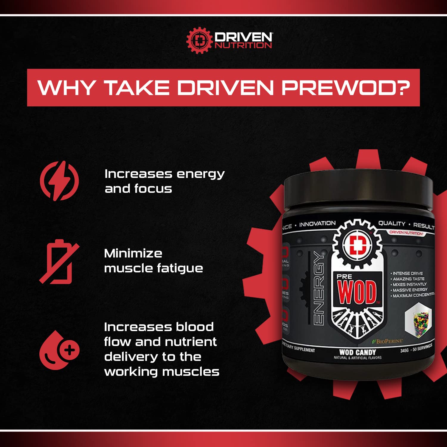 Driven PREWOD Energy Matrix, 50 Servings - Pre-Workout Supplement with Caffeine Driven NutritionAu supplements