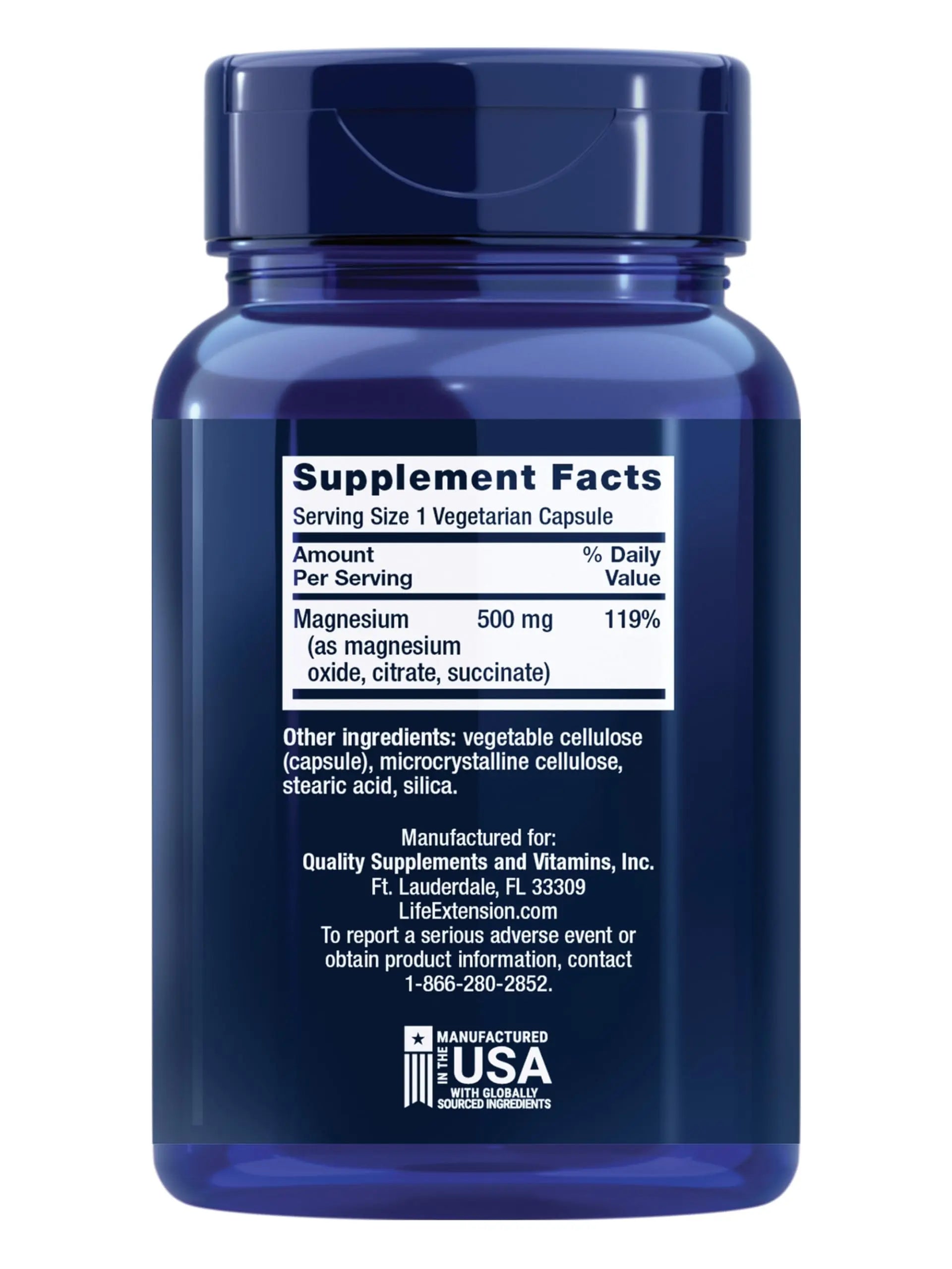Life Extension Magnesium Caps, 500 mg, Magnesium Oxide, Citrate, and Succinate, Heart Health, Healthy Bones, Metabolism Support, 100 Vegetarian Capsules Life Extensionnz supplements