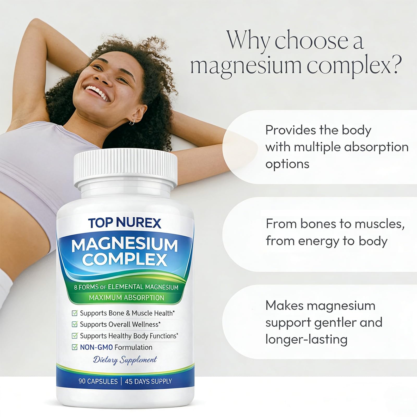 Top Nurex Magnesium Complex 1000 mg, 8-Source Magnesium Blend with Glycinate, Citrate, Malate & Taurate, Vegan Formula, Non-GMO, 90 Capsules Top NurexAu supplements