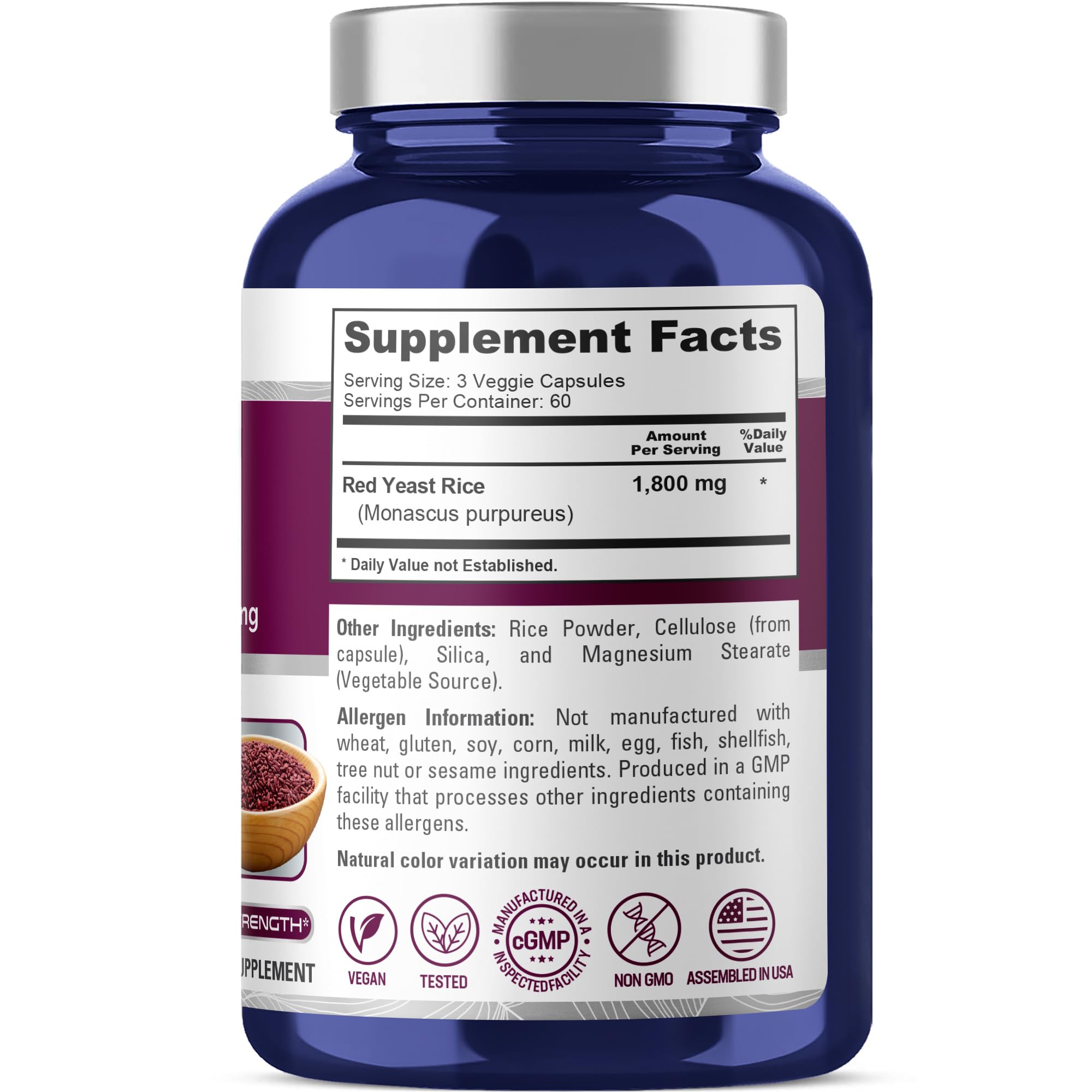 NusaPure Red Yeast Rice 1800mg 180 Veggie Capsules (Non-GMO, Vegan) NusaPureAu supplements