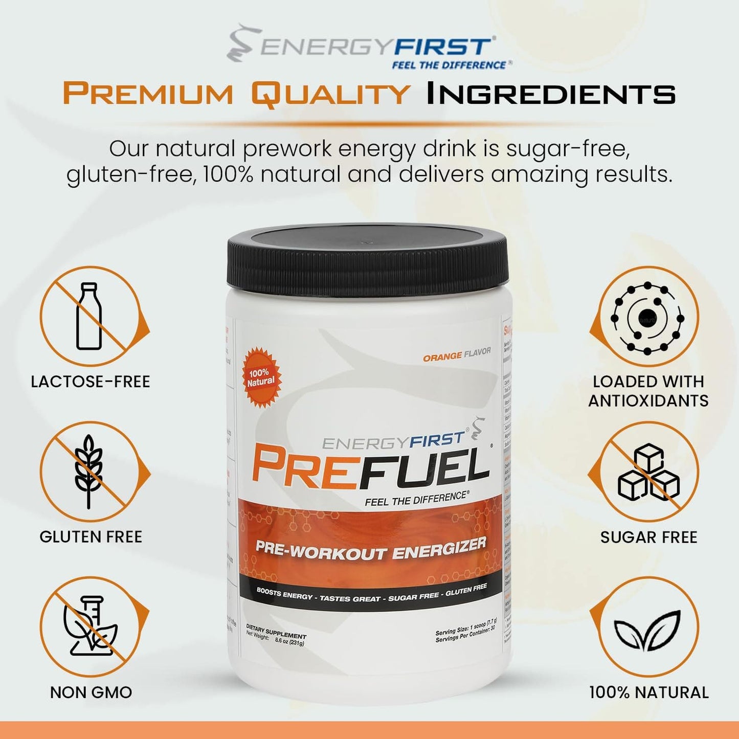 EnergyFirst Prefuel Pre-Workout Powder, Orange Flavor, Boost Energy, Creatine Monohydrate EnergyFirstUS supplements