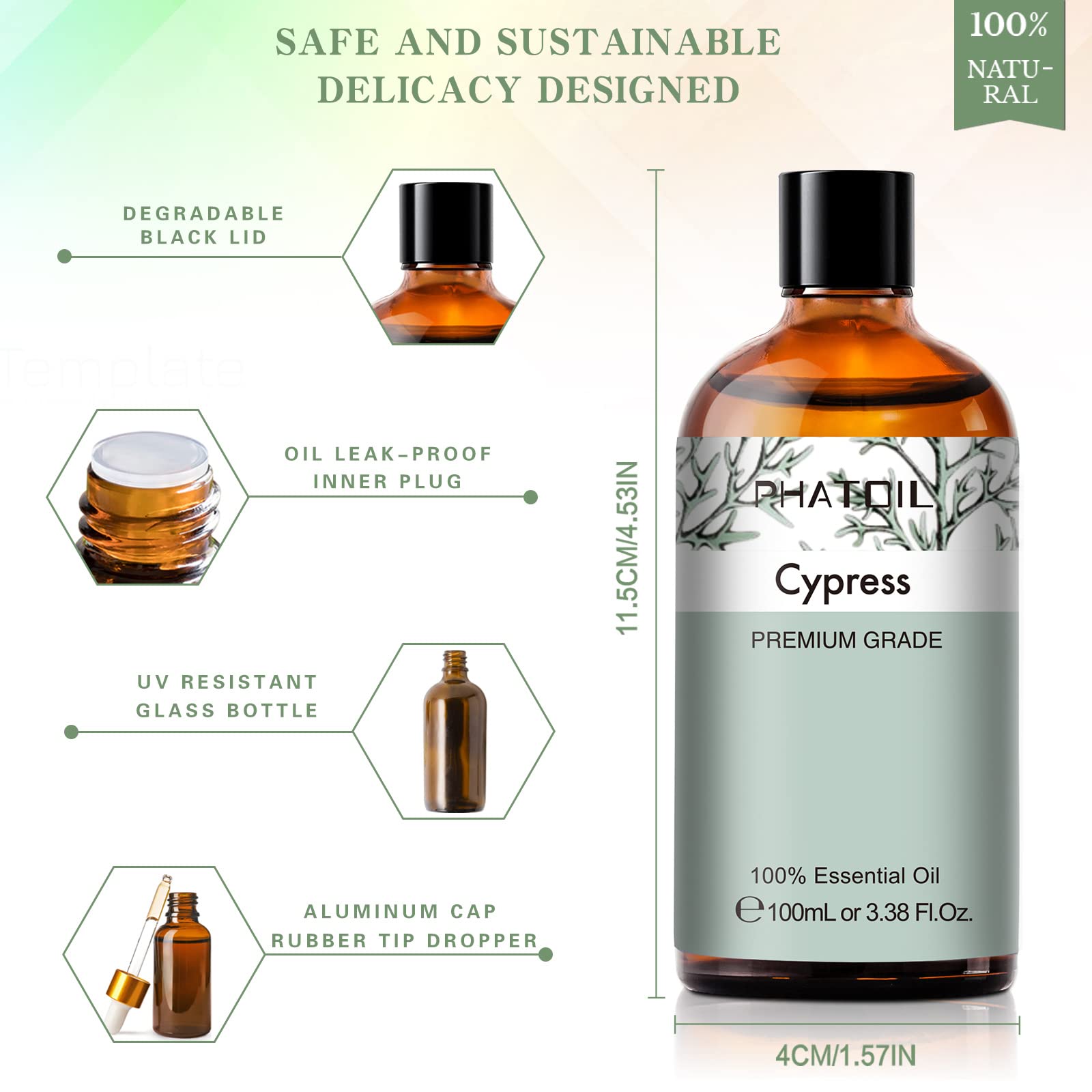 Cypress 3.38fl.oz Essential Oil, PHATOIL Aromatherapy Essential Oils for Diffuser, Humidifier PHATOILAu supplements