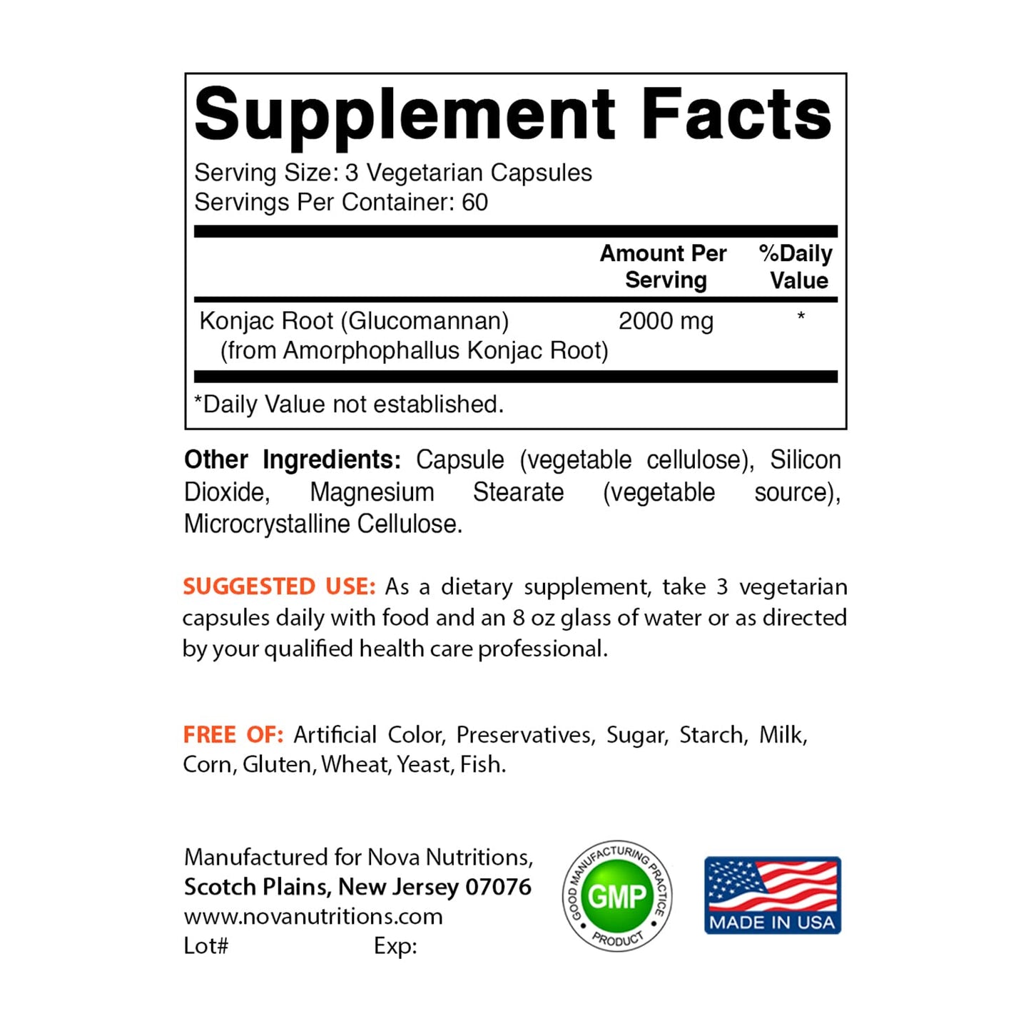 Nova Nutritions 2 Pack Konjac Root Glucomannan Capsules 2000 mg/Serving Veggie Caps Nova NutritionsUS supplements