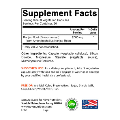 Nova Nutritions 2 Pack Konjac Root Glucomannan Capsules 2000 mg/Serving Veggie Caps Nova NutritionsUS supplements
