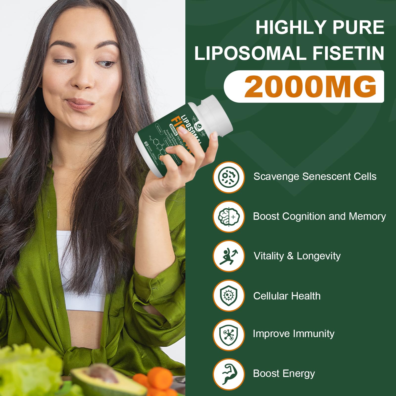 Liposomal Fisetin Supplement, 2000MG, 98% Pure Fisetin Polyphenols Antioxidants, with Quercetin, TMG and Resveratrol, for Healthy Aging, Cognitive Support, 120 Capsules NICMINAu supplements