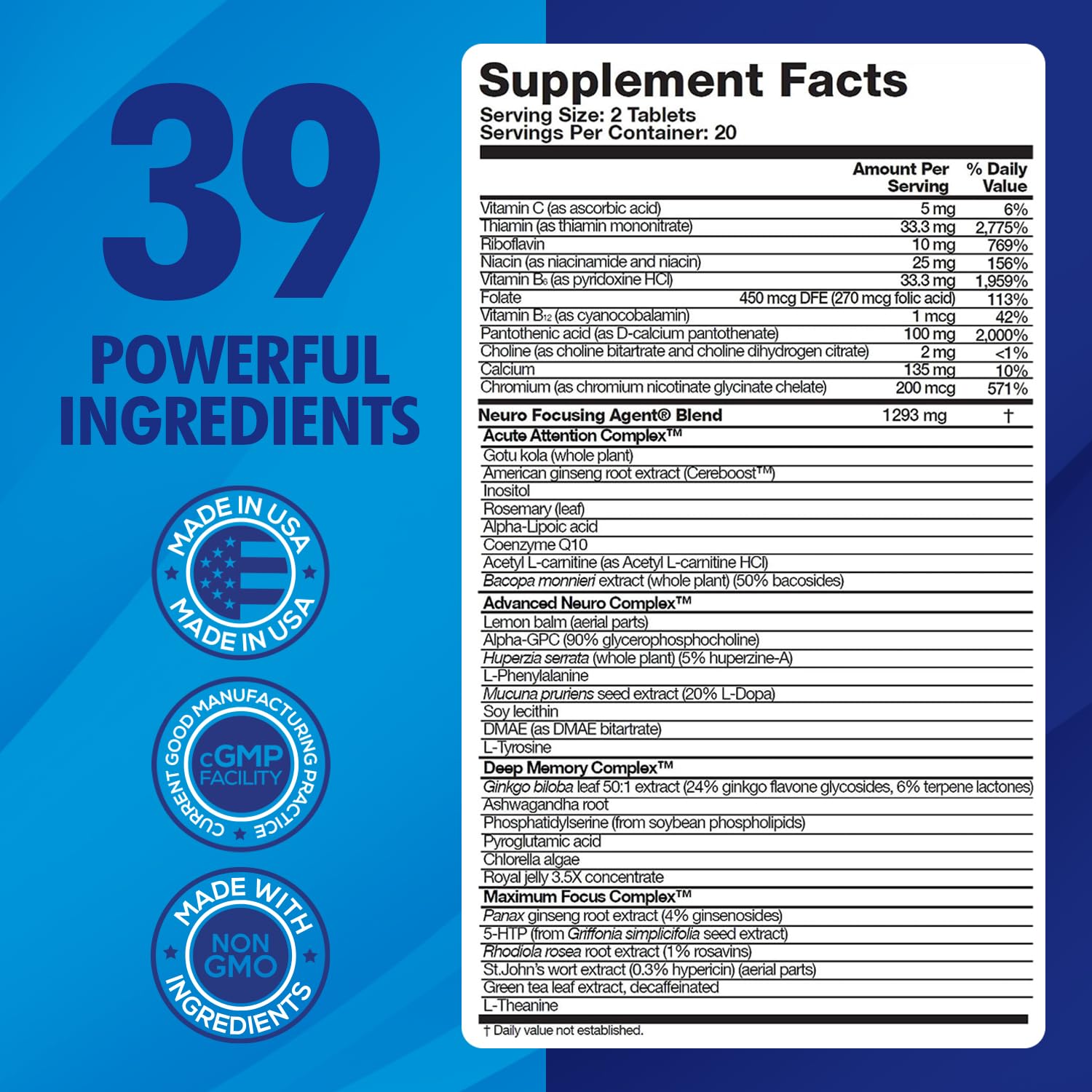 Focus Fast Brain Supplement - Improve Working Memory, Enhance Focus, Boost Cognition in as Little as 1 Hour. Caffeine/Stimulant Free Nootropic Focus FastAu supplements