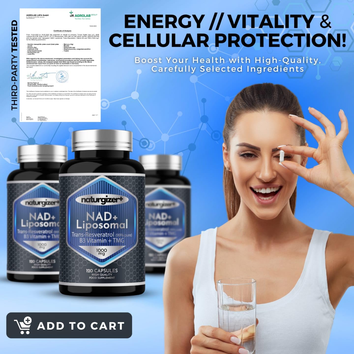 naturgizer+ Liposomal NAD+ Supplement with Resveratrol, TMG & Vitamin B3 | 4-in-1 Healthy Aging & Cellular Energy Support | High Absorption NAD Plus for Men & Women Over 40 | 120 Capsules naturgizer+Au supplements