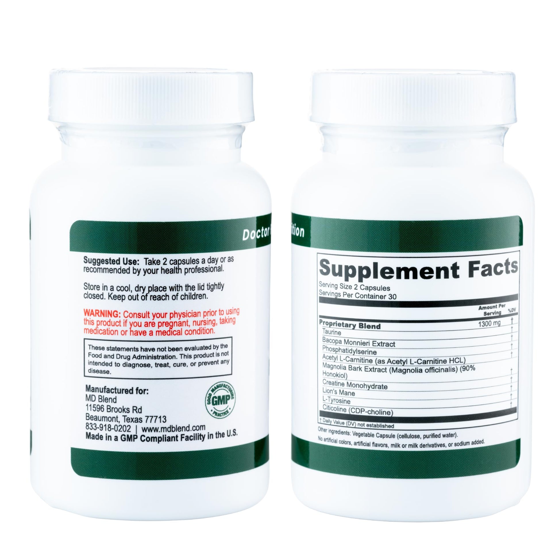 M.D. Blend Brain Support for Memory and Focus - Brain Supplement for Memory & Neural Function - Premium L-Tyrosine, Phosphatidylserine, Bacopa Monnieri Focus Supplement, 30 Capsules (Pack of 1) M.D. BlendAu supplements