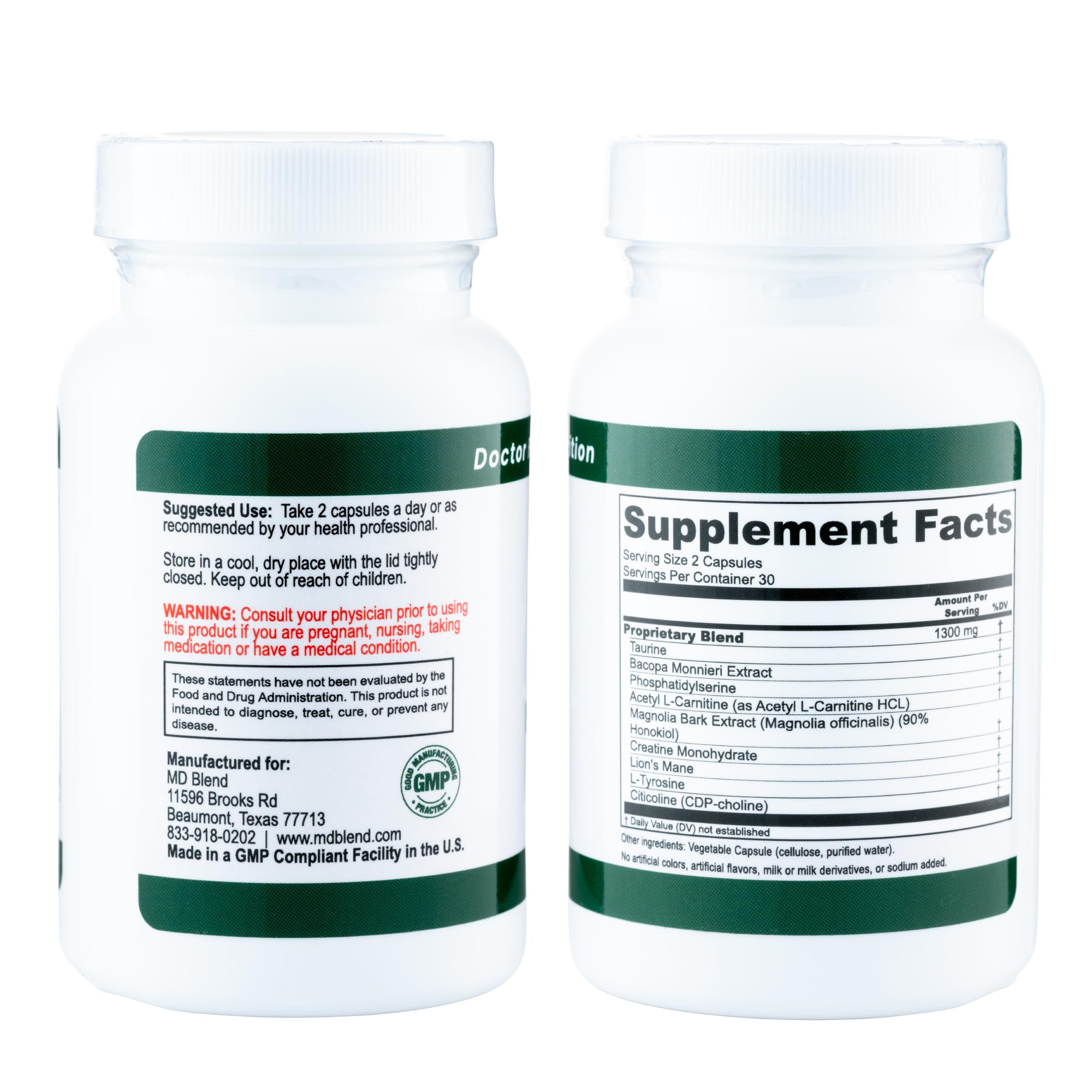 M.D. Blend Brain Support for Memory and Focus - Brain Supplement for Memory & Neural Function - Premium L-Tyrosine, Phosphatidylserine, Bacopa Monnieri Focus Supplement, 30 Capsules (Pack of 1) M.D. BlendAu supplements