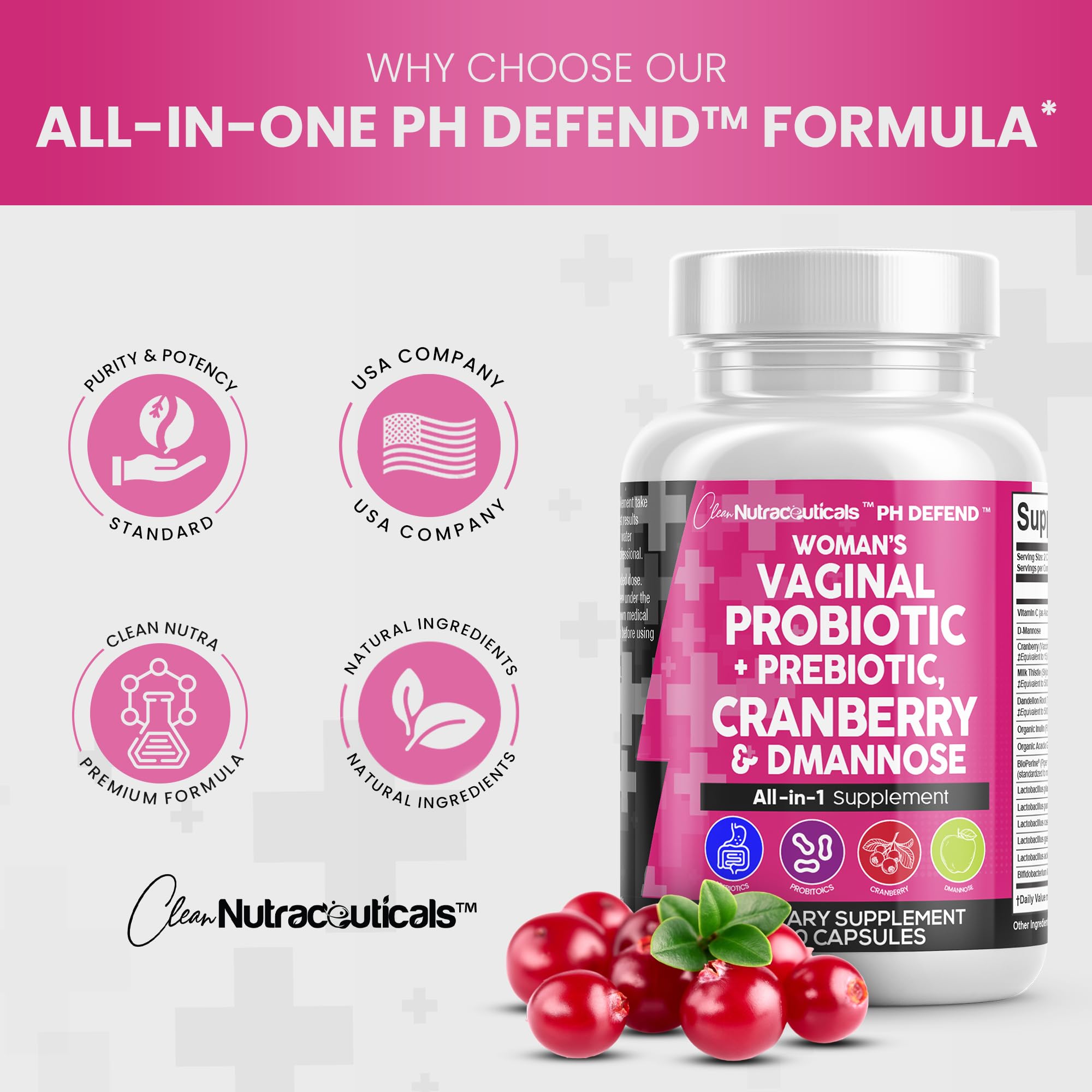 Vaginal Probiotics For Women + Prebiotics 20 Billion Cranberry Pills 30,000mg w/ D-Manno Clean NutraceuticalsAu supplements