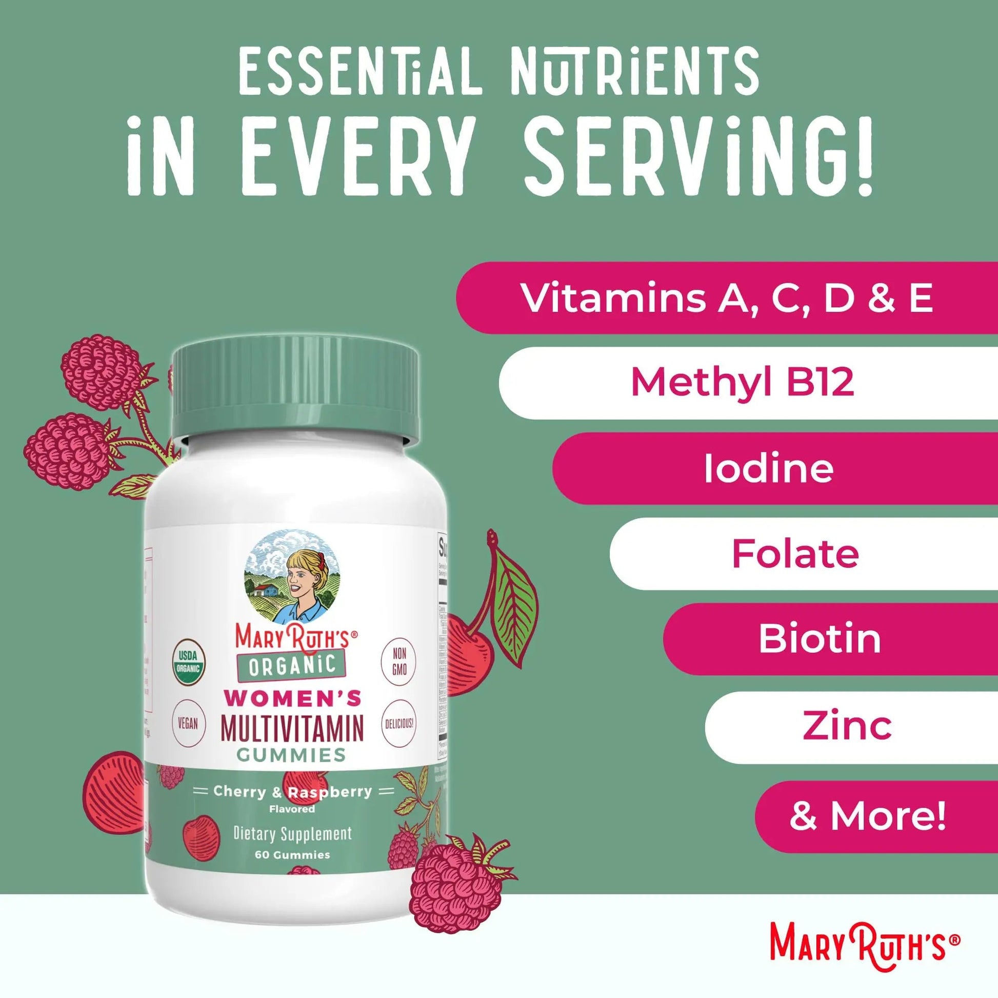 MaryRuth's Multivitamin Gummies for Women (Cherry & Raspberry) & Iron Liquid Supplement (Berry) | Clean Label Project Verified MARYRUTH'SAu supplements