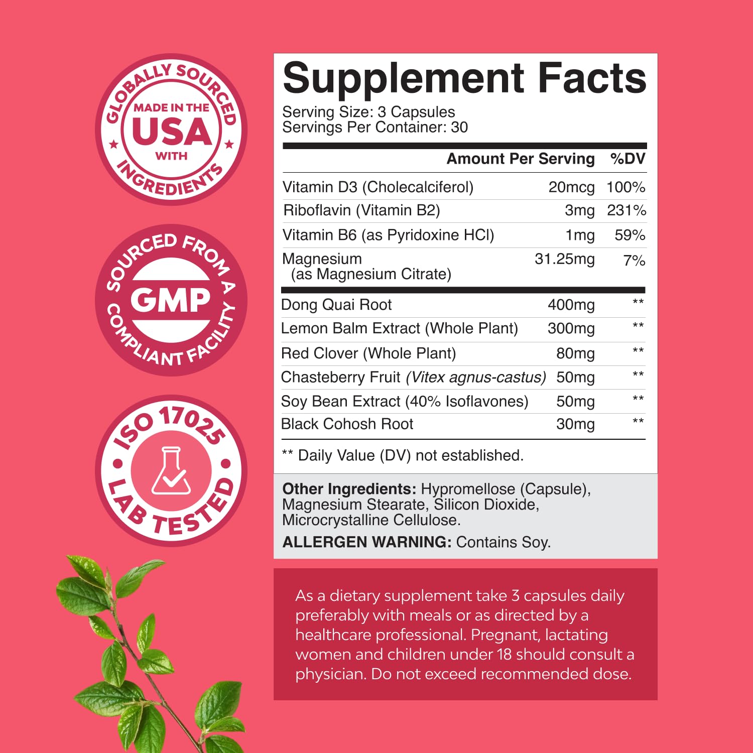 Complete Herbal Menopause Supplement for Women - Multibenefit Menopause Ease Hormone Balance for Women for Night Sweats Mood and More with Dong Quai Vitex Chaste Berry and Black Cohosh - 90 Count Natures CraftAu supplements