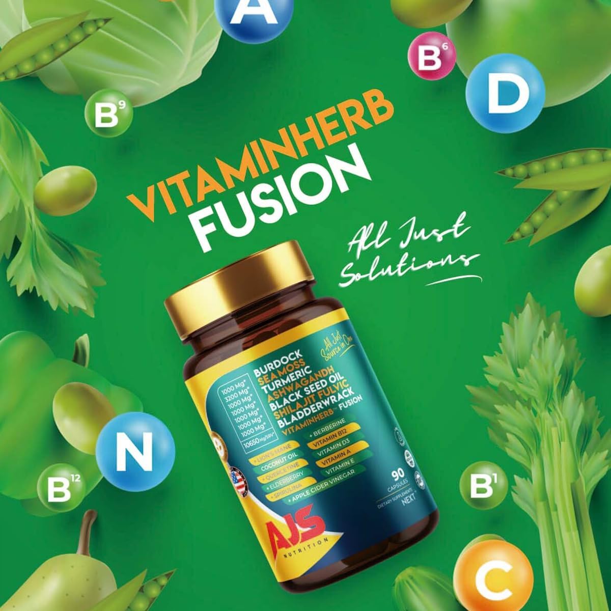 AJS Sea Moss Capsules 3200mg, Himalayan Shilajit 1000mg with Black Seed Oil, Ashwagandha, Turmeric, Bladderwrack, Burdock, Vitamins, Berberine, Lion’s Mane Mushroom, Elderberry- 90 Caps AJS NutritionAu supplements