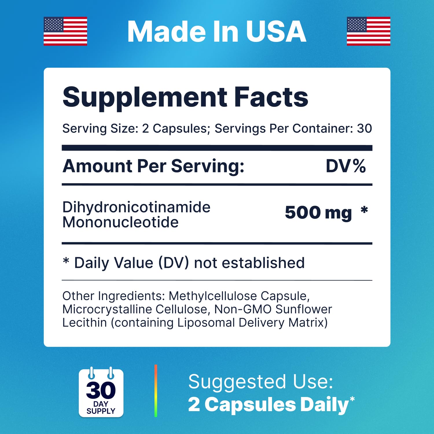 Liposomal NMNH 500 MG - NMN Supplement Alternative - NAD Supplements for Women & Men | Healthy Anti Aging - Cell Support for Energy, Focus & Skin - Advanced NAD+ Resveratrol 3-Party Tested | 1 Pack AdvantageNutraAu supplements
