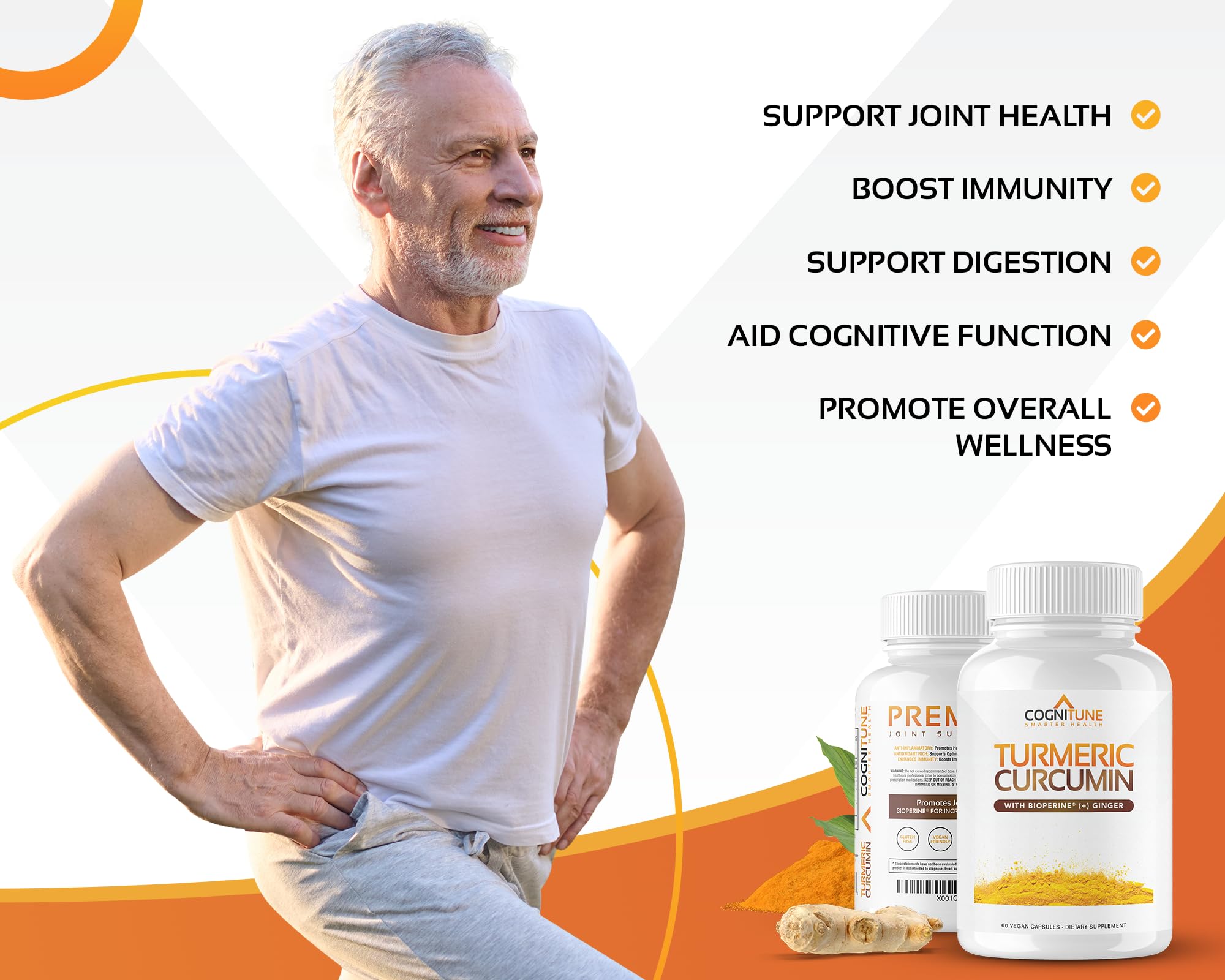Organic Turmeric & Ginger Capsules - Turmeric Curcumin with Ginger & BioPerine, 95% Curcuminoids - Joint, Digestion, Immunity Support, Black Pepper Extract for Increased Absorption CogniTuneAu supplements