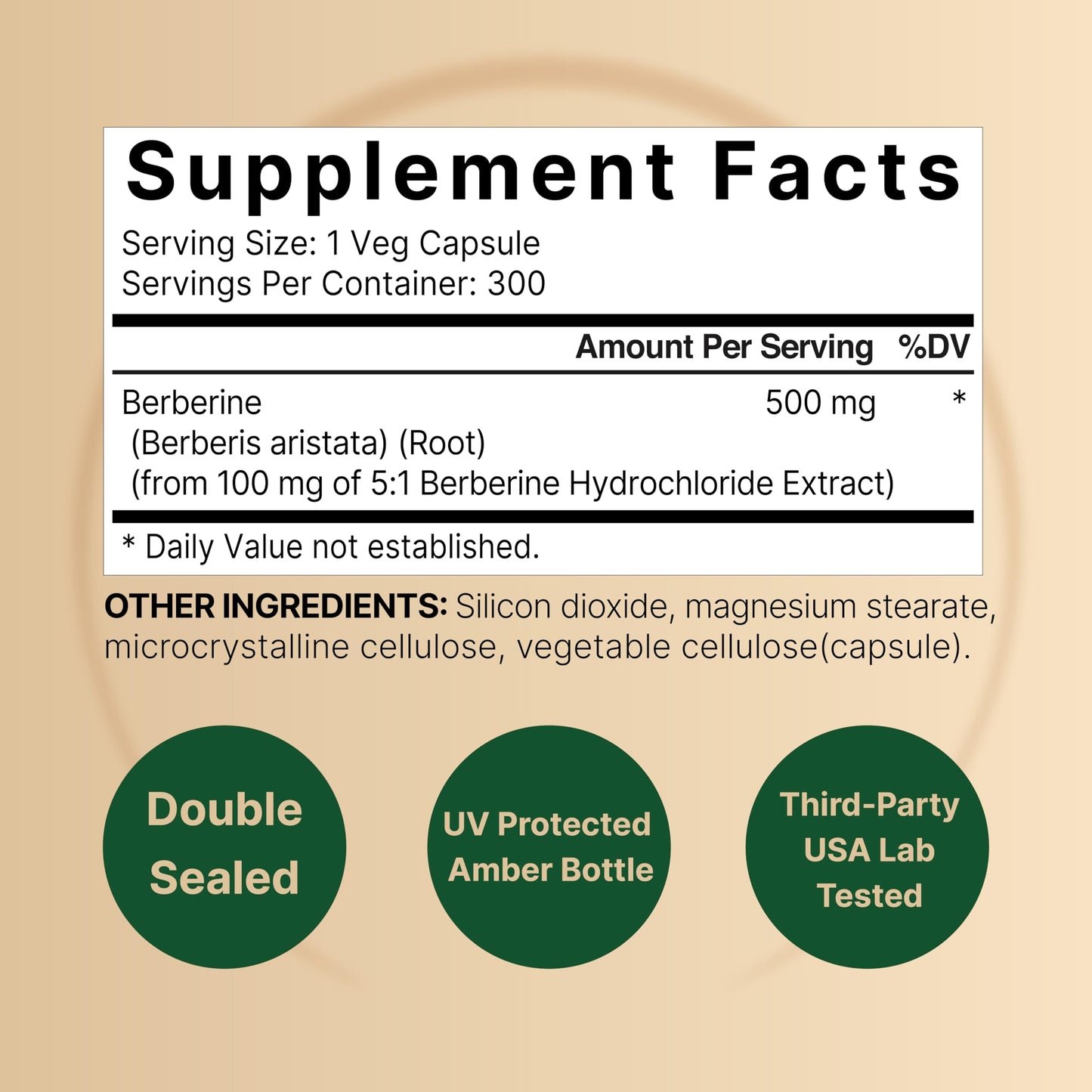 Berberine Supplement 500mg | 300 Veggie Capsules, 97% Pure Berberine HCL – 5:1 Root NatureBellUS supplements
