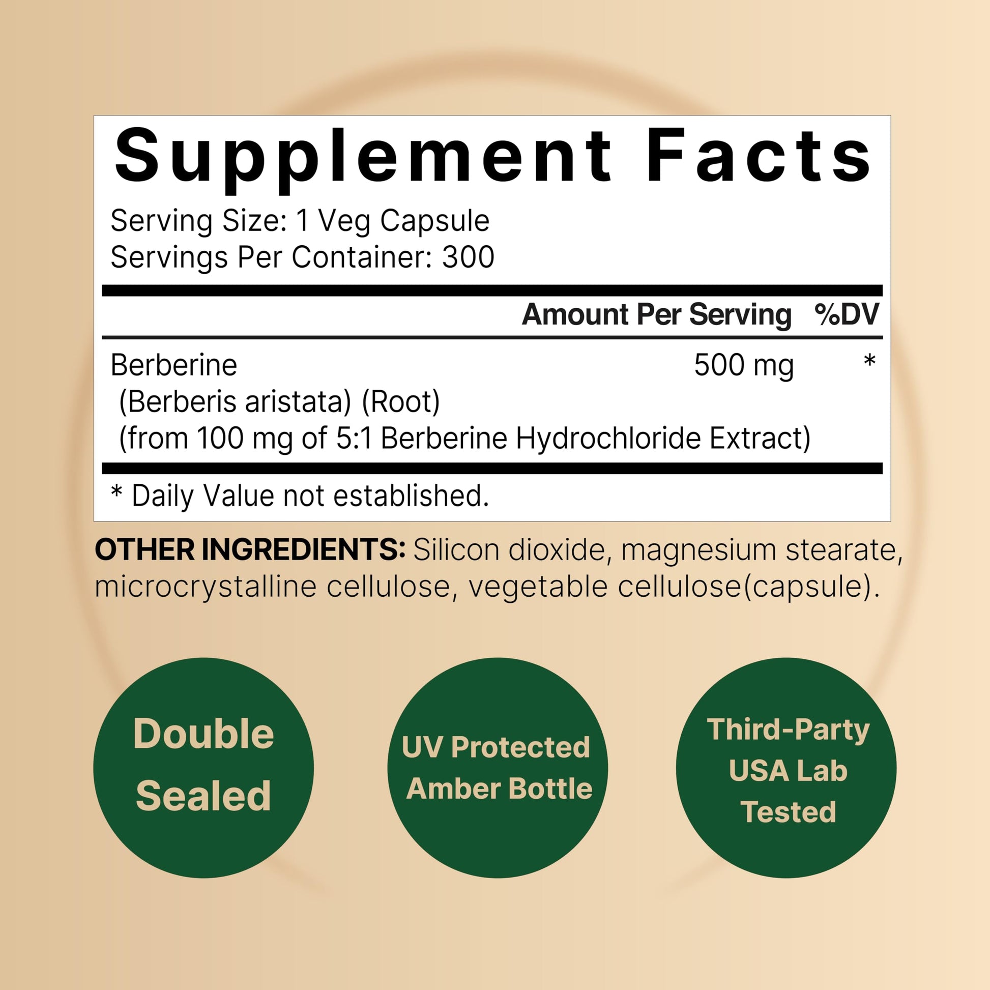 Berberine Supplement 500mg | 300 Veggie Capsules, 97% Pure Berberine HCL – 5:1 Root NatureBellAu supplements