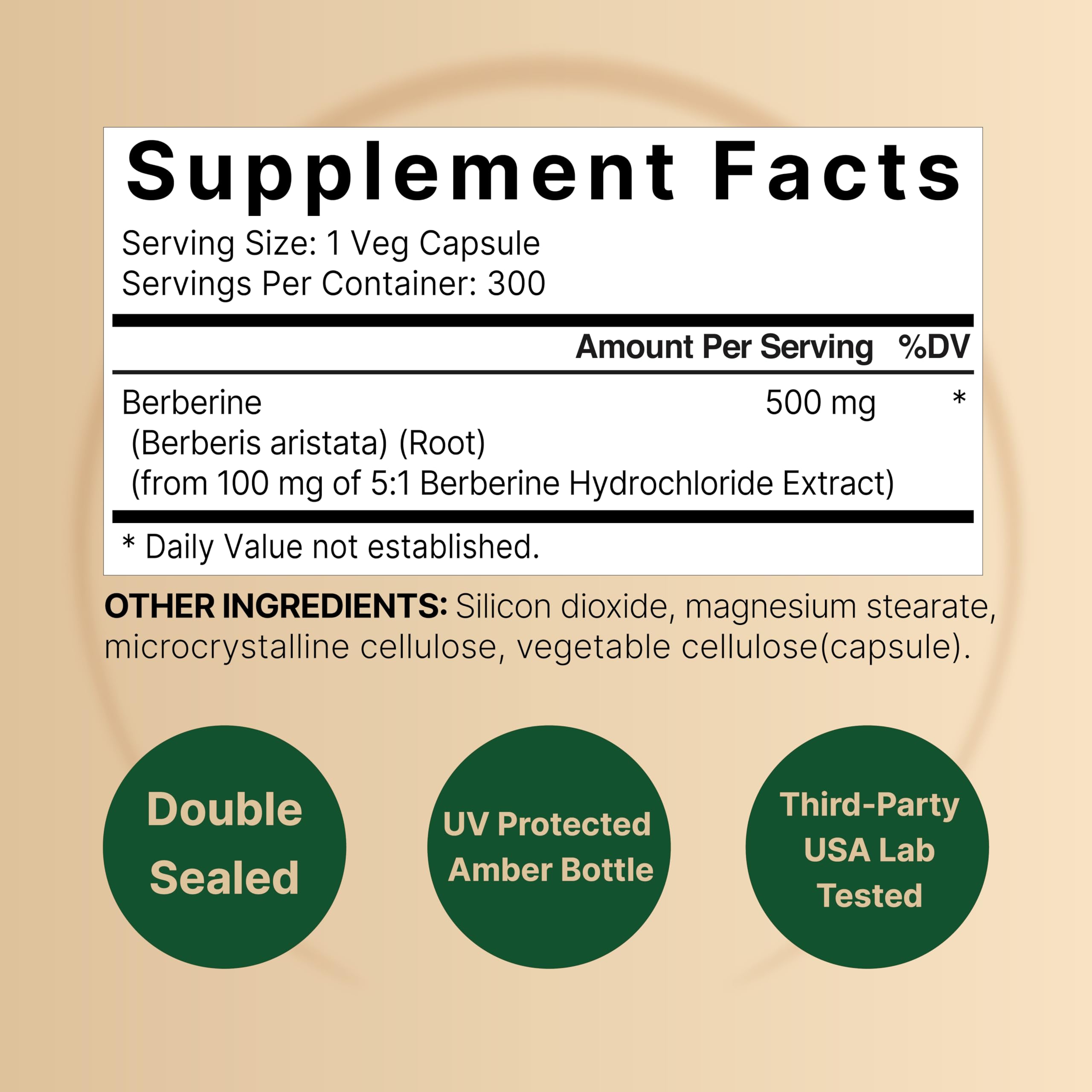 Berberine Supplement 500mg | 300 Veggie Capsules, 97% Pure Berberine HCL – 5:1 Root NatureBellAu supplements