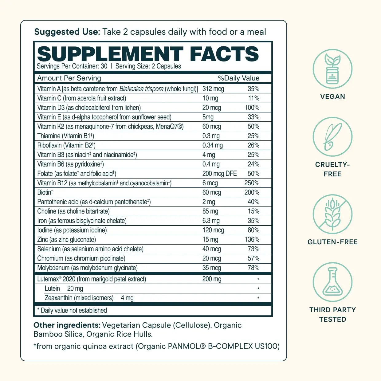 Ora Organic Plant Based Multivitamin for Women and Men, Bluelight Protection - Brain, Eye, Energy, Immune, Skin, Hair, Heart Ora OrganicAu supplements