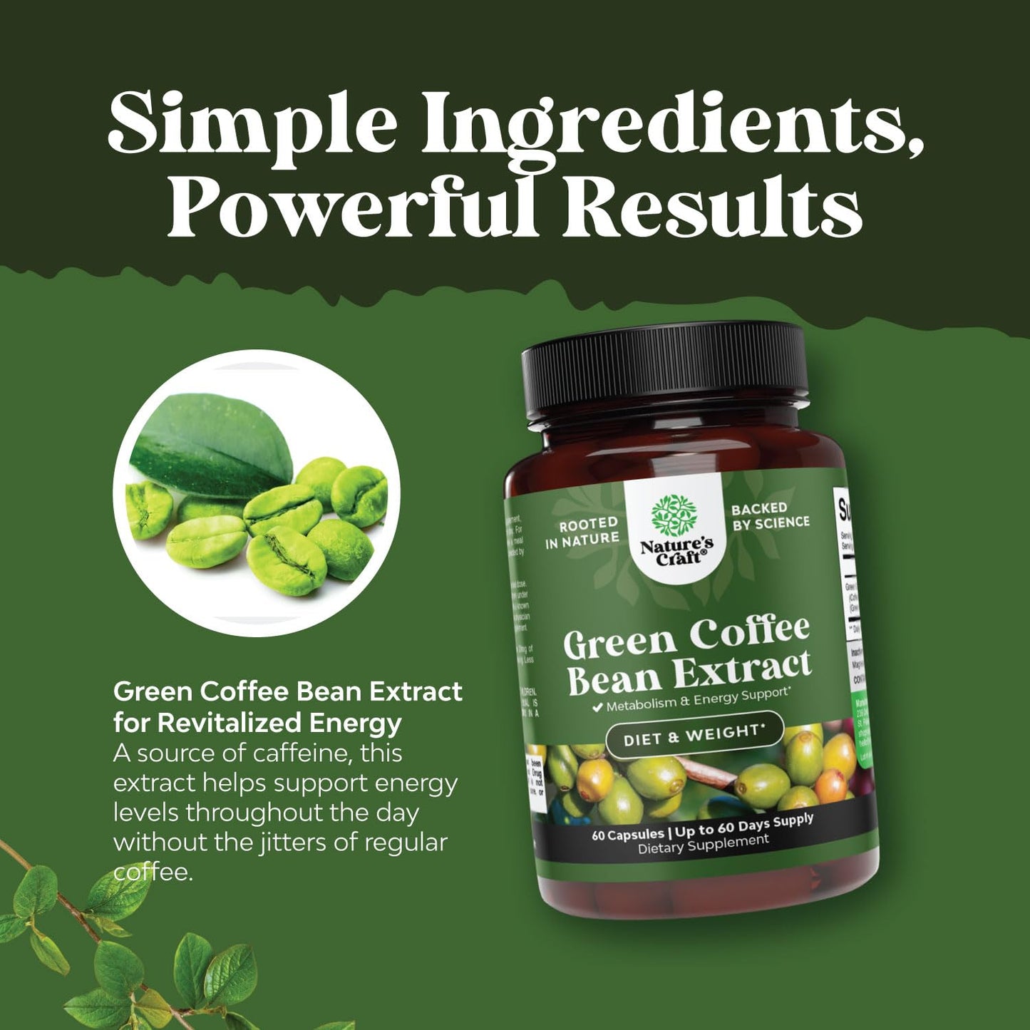 Pure Green Coffee Bean Extract - Super Energizing Green Coffee Extract with 50% Chlorogenic Natures CraftUS supplements