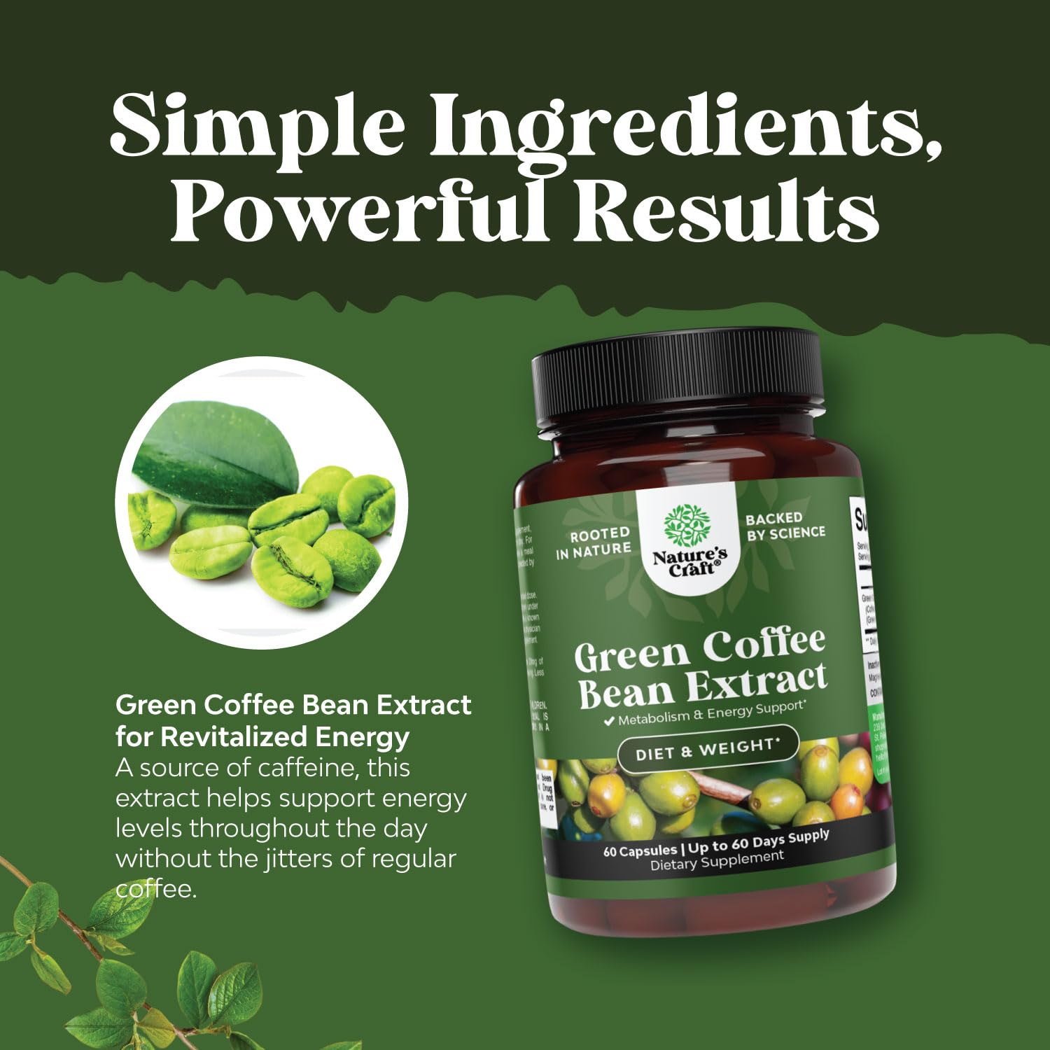 Pure Green Coffee Bean Extract - Super Energizing Green Coffee Extract with 50% Chlorogenic Natures CraftAu supplements