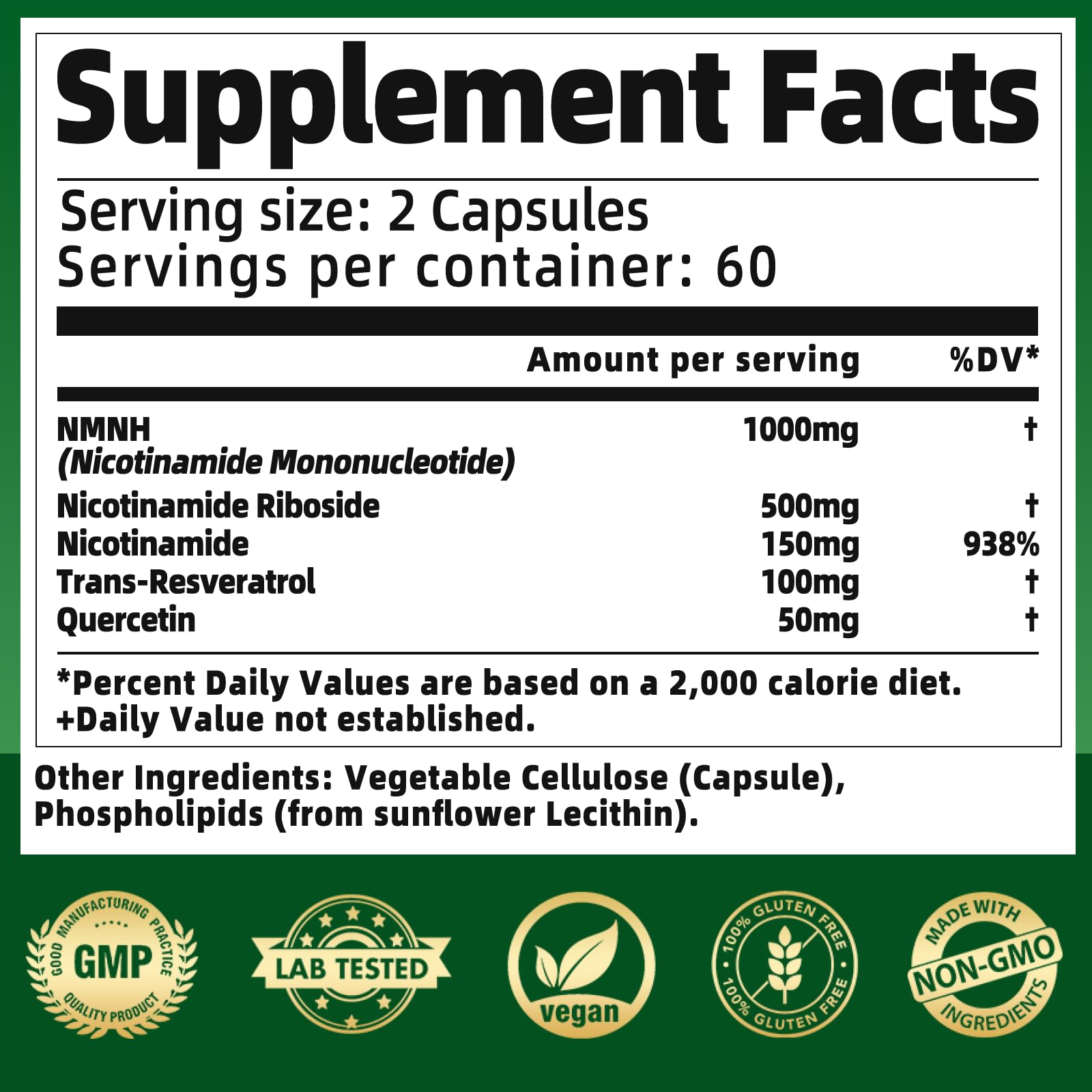 NMNH Supplement 1000mg - Nicotinamide Mononucleotide Alternative, Boost NAD+ with Liposomal Resveratrol & Nicotinamide Riboside NR, for Healthy Cellular, Aging, Energy, 120 Vegan Non-GMO Capsules QmiozzyAu supplements