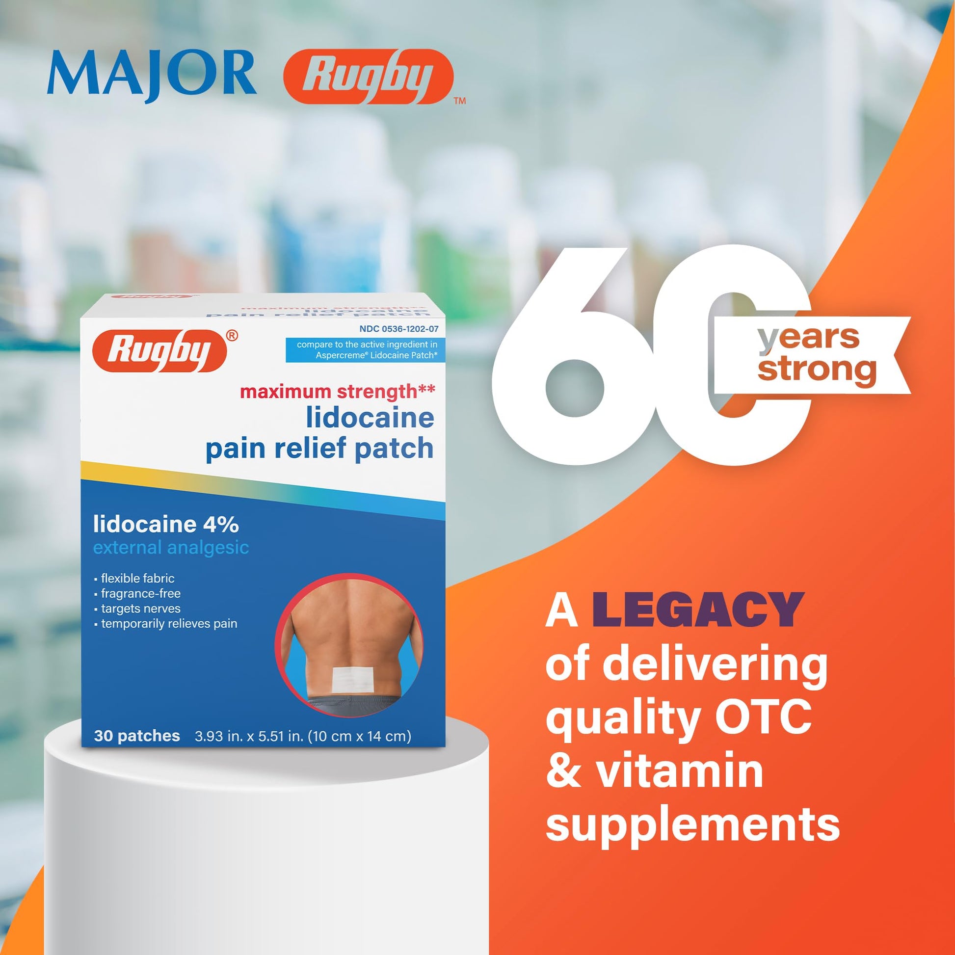 Rugby Maximum Strength Lidocaine Pain Relief Patch - 4% Lidocaine - Topical Anesthetic - Unscented - 30 Patches (1 Pack) RUGBY LABORATORIESAu supplements
