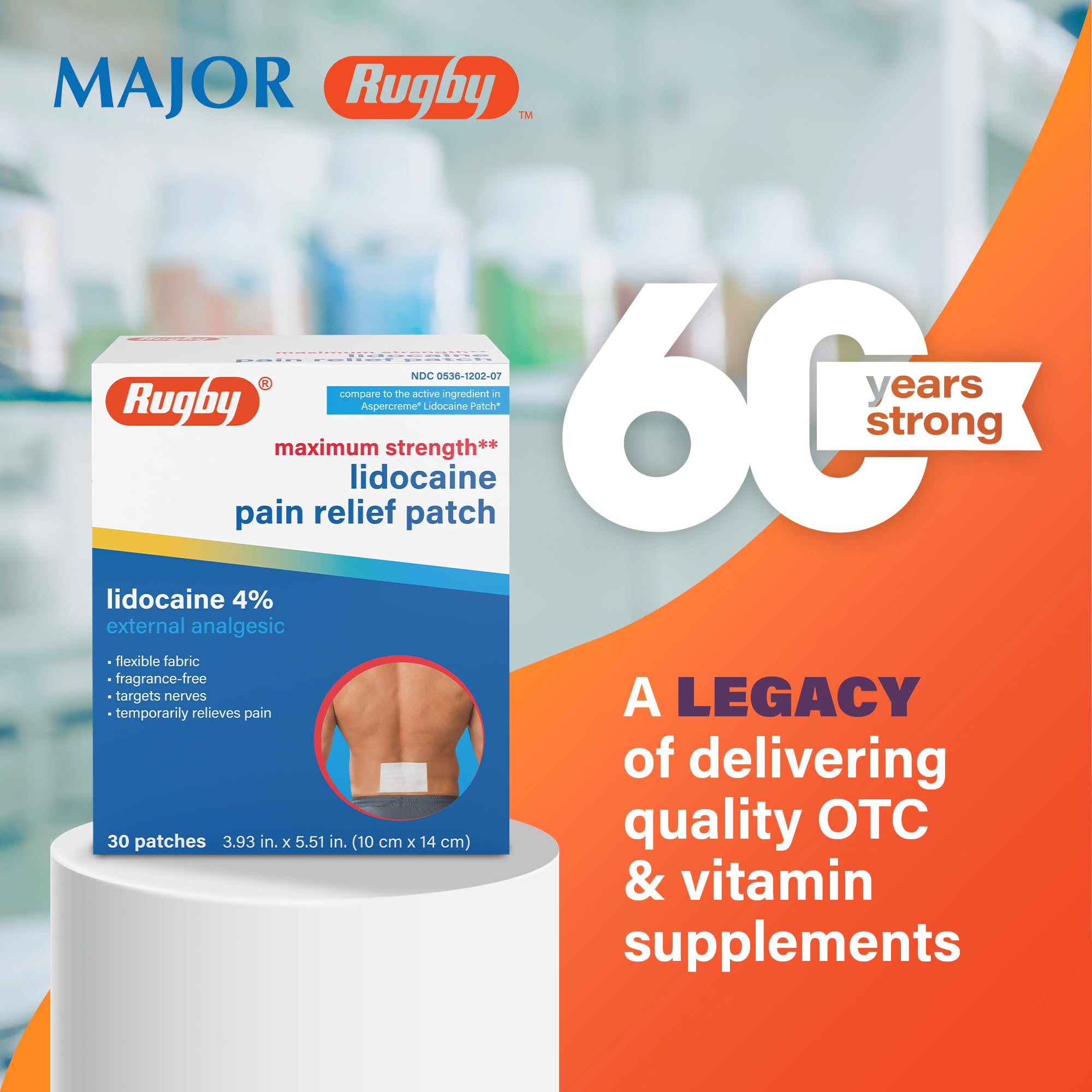 Rugby Maximum Strength Lidocaine Pain Relief Patch - 4% Lidocaine - Topical Anesthetic - Unscented - 30 Patches (1 Pack) RUGBY LABORATORIESAu supplements