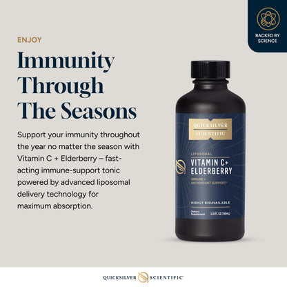 Quicksilver Scientific Liposomal Vitamin C + Elderberry - 1000mg with Superior Absorption Technology & Tocotrienols - Antioxidant & Immune Support Tonic (100ml), 1 Item Quicksilver ScientificUS supplements