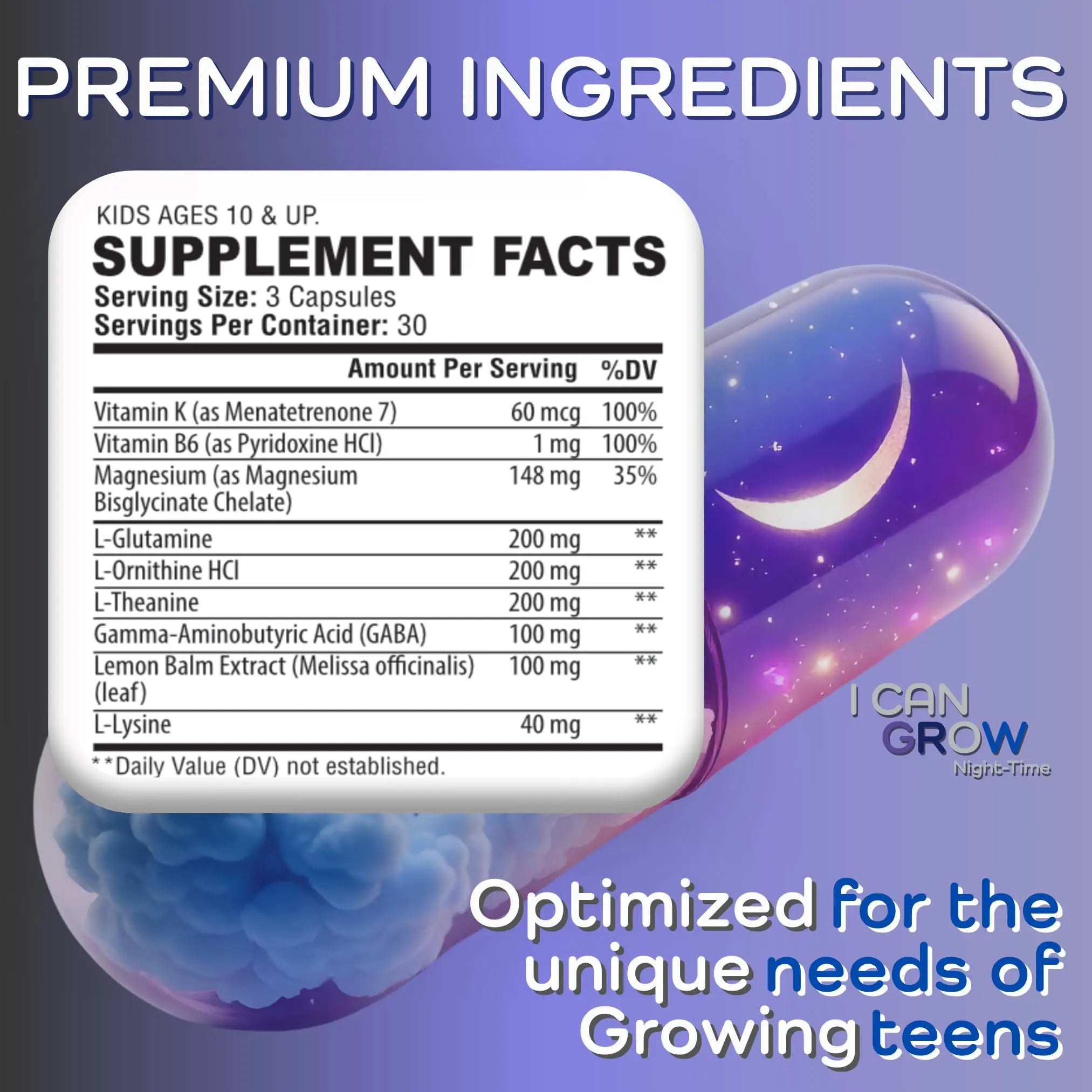 I Can Grow NightTime Kids Vitamins Multivitamin Sleep Aid | Magnesium for Kids with Magnesium Bisglycinate | Natural Calm & Recovery | FaweloAu supplements