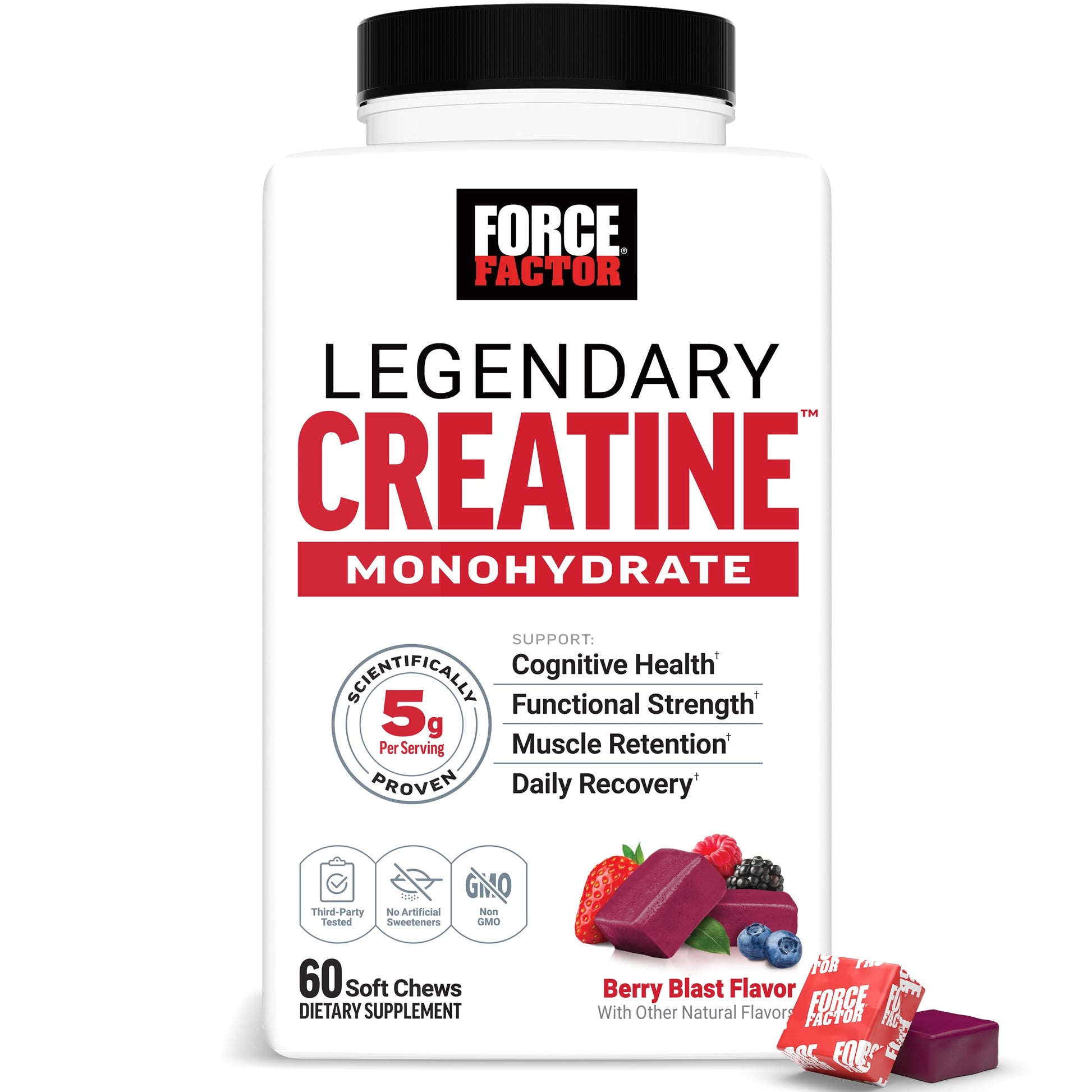 Force Factor Legendary Creatine Chews, 5g Creatine Monohydrate, Build Muscle, Improve Strength & Recovery, Support Memory & Cognitive Function, Sugar Free, Berry Blast, 60 Soft Chews Force FactorAu supplements