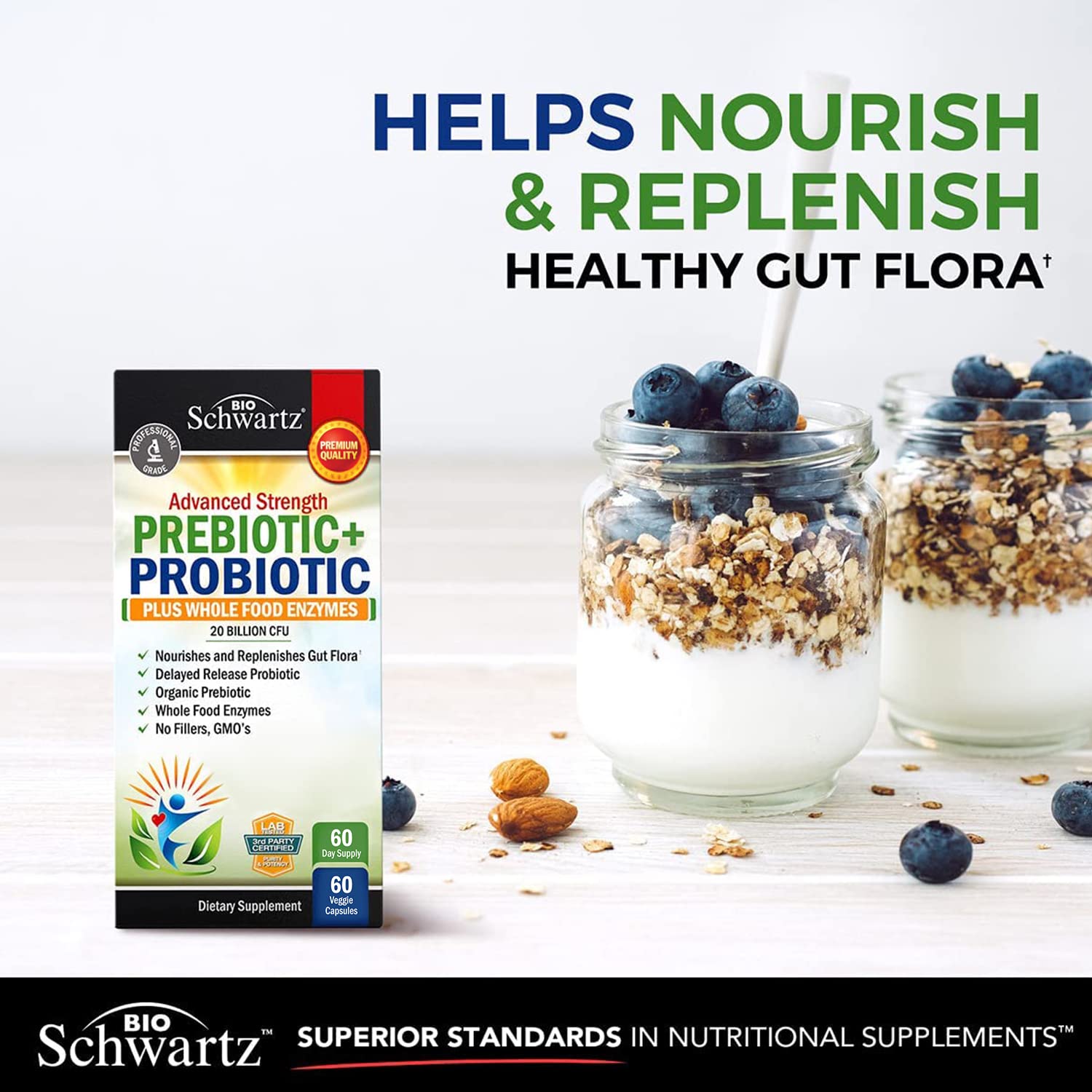 Prebiotics and Probiotic with Whole Food Enzymes for Adults Women & Men BioSchwartzAu supplements