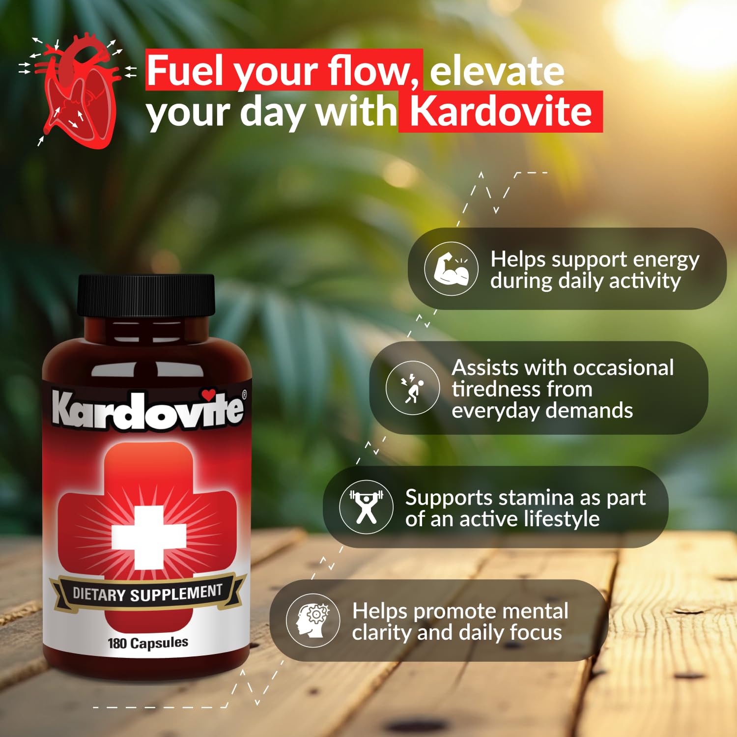 Kardovite Herbal Circulation Support Capsules 180s | Supports Circulatory Wellness with Hawthorn, Garlic, Ginkgo, Cayenne, Milk Thistle, Bilberry & Valerian | Supports Vitality & Daily Wellness KardoviteAu supplements