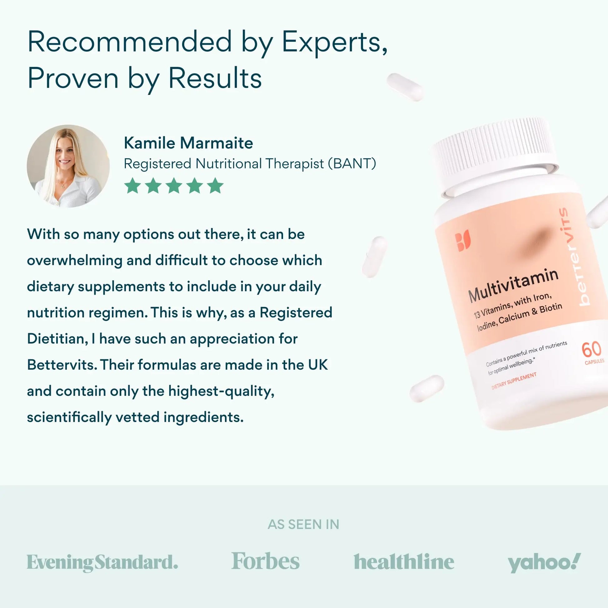 Bettervits Multivitamin for Women & Men | Womens Daily Multivitamin with 13 Essential Vitamins Iron, Iodine, Calcium and Biotin | Vitamins A, K2, D3, C, B1, B2, B3, B5, B6, B7, B9, B12 | 60 Capsules Bettervitsnz supplements