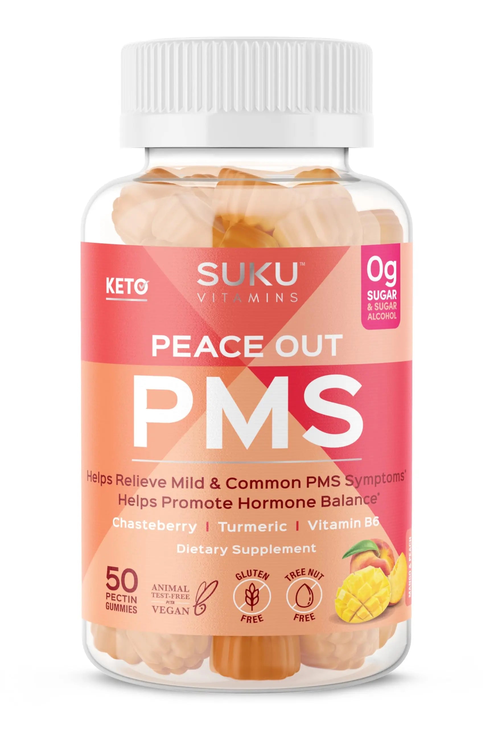 SUKU Vitamins - PMS Gummy Supplement with Chasteberry to Relieve PMS and Menopause Peach Mango Gummies (50 Count) SUKUAu supplements