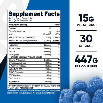 Nutricost Pre-X Xtreme Pre-Workout Powder Complex, Blue Raspberry, 30 Servings NutricostUS supplements